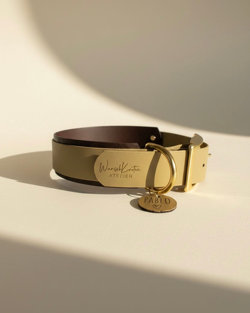 LEO-Deluxe Halsband - Beige & Dunkelbraun