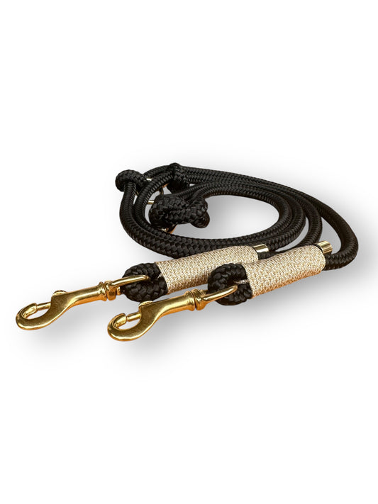 Tau-Leine 10mm bestehend aus "Schwarz" Seil & "White & Gold Diamonds" Umwickelung