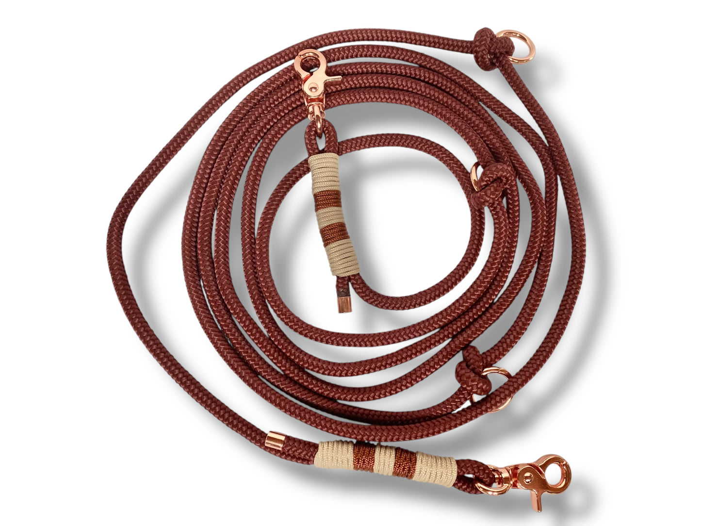 Tau-Leine 8mm bestehend aus "Roasted Aubergine" Seil, "Mocca & Roasted Aubergine" Umwickelung