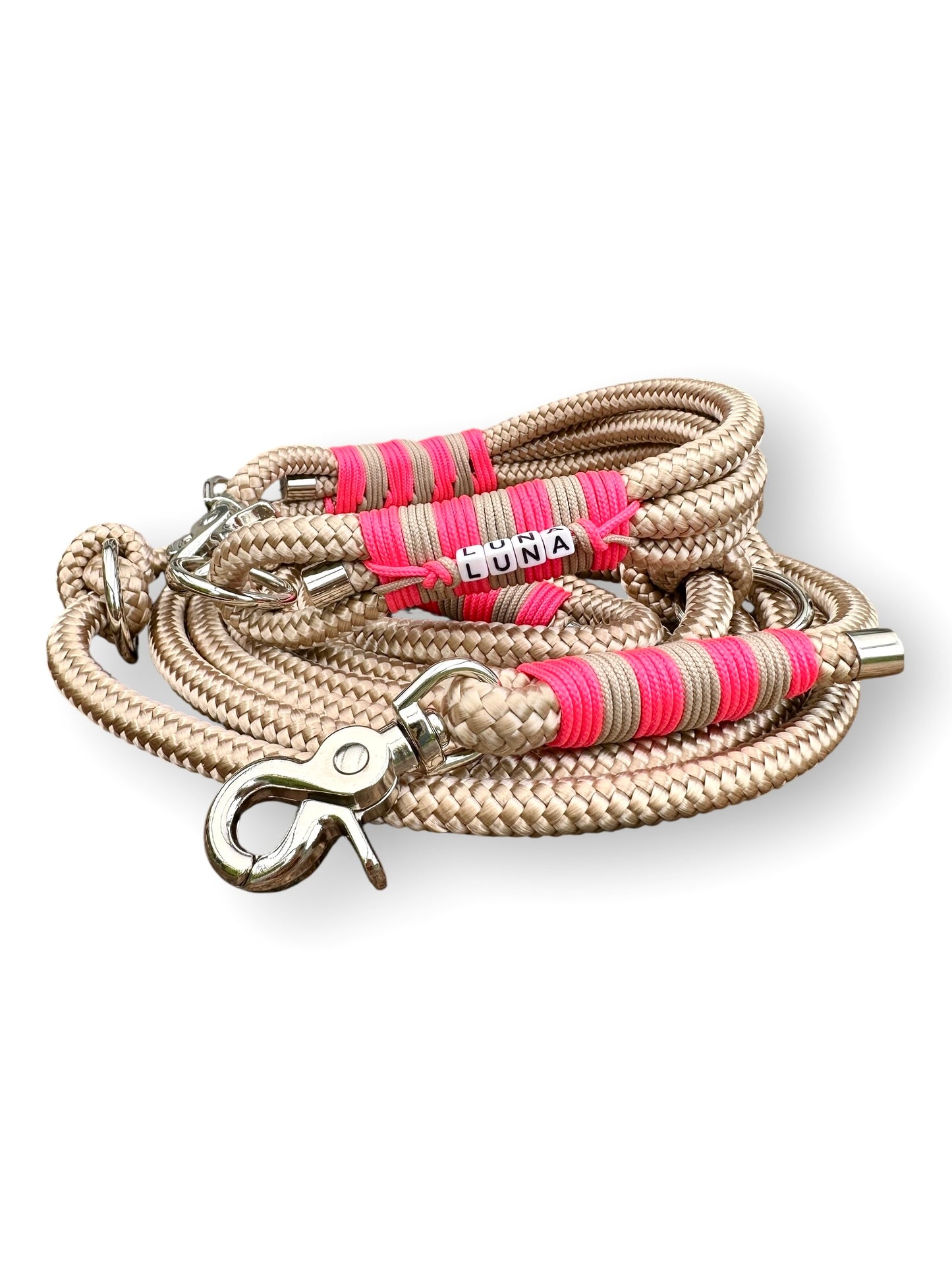 Tau-Set 10mm bestehend aus "Beige" Seil, "Cerise Rosa & Mocca" Umwickelung