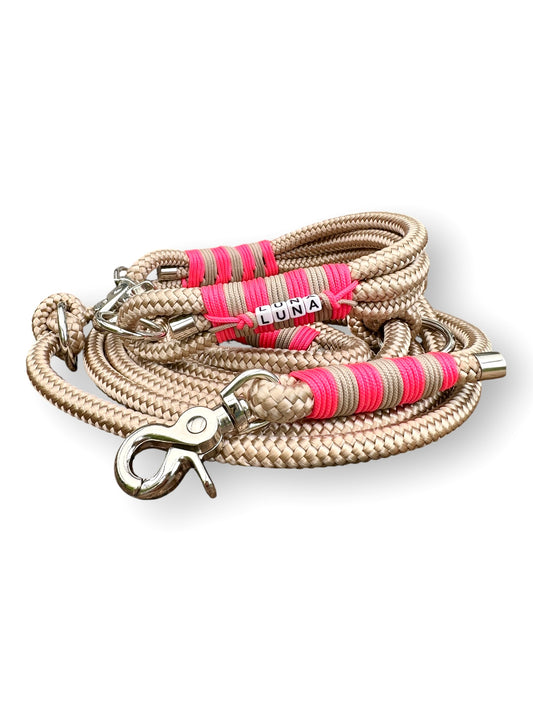 Tau-Set 10mm bestehend aus "Beige" Seil, "Cerise Rosa & Mocca" Umwickelung