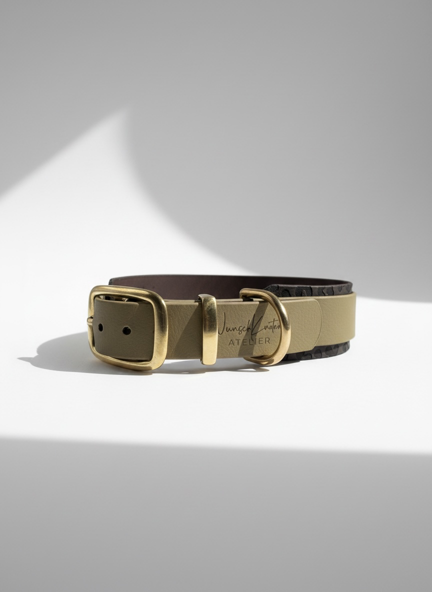 Hundehalsband aus BioThane mit Namensgravur. Personalisierbar mit Leo-Details handgemacht. Ansicht: Details Gravur Logo 