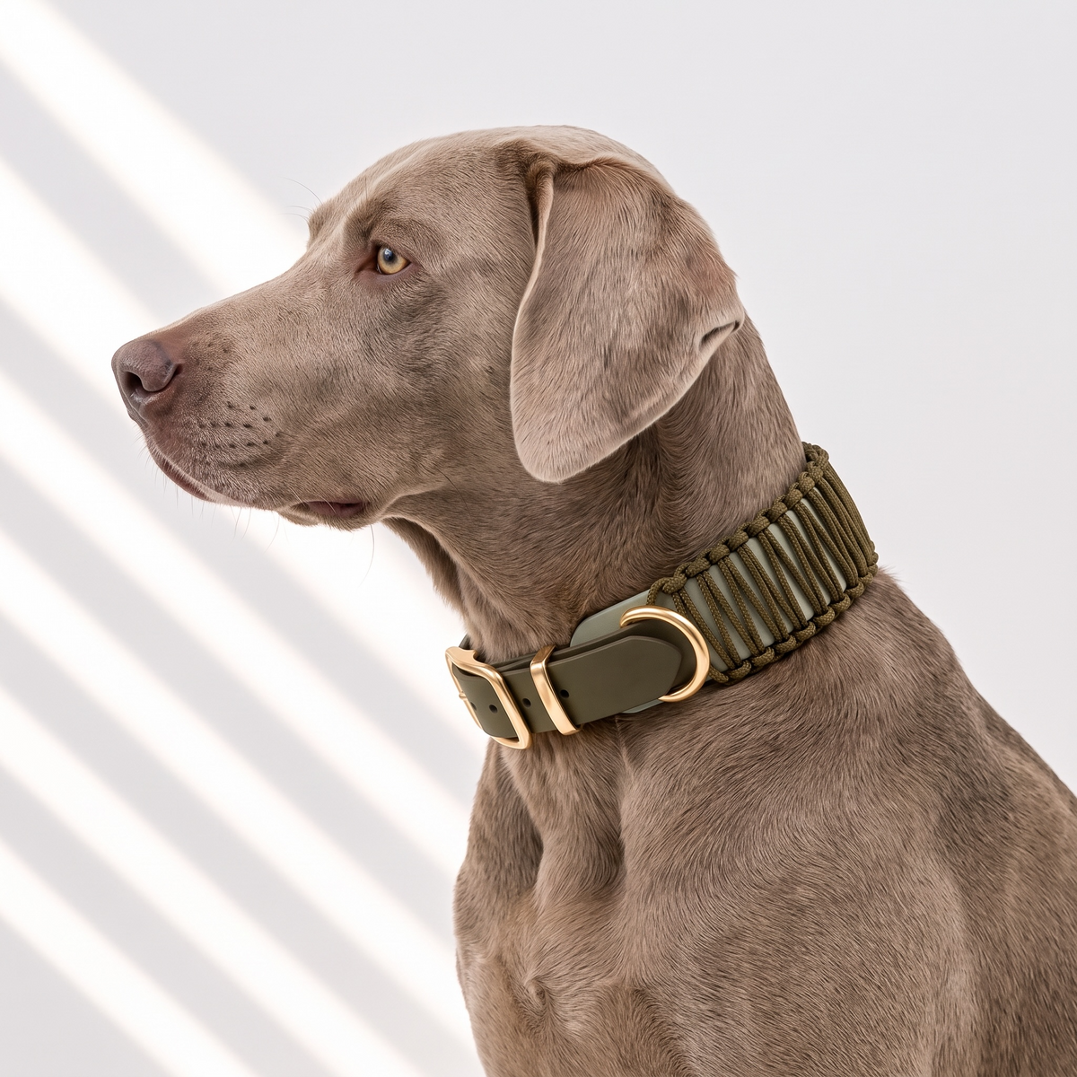 Titelbild des Konfigurator EVERYDAY WRAP. Halsband aus zwei BioThane Fraben und Paracord Umwicklung. Halsband getragen an einem Hund