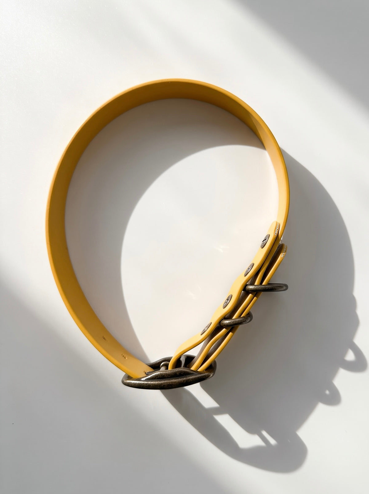 BioThane Halsband in Senf Gelb Minimal. Handgefertigt und individuell anpassbar. Beschläge personalisierbar. Verstellbares Halsband. Draufsicht 