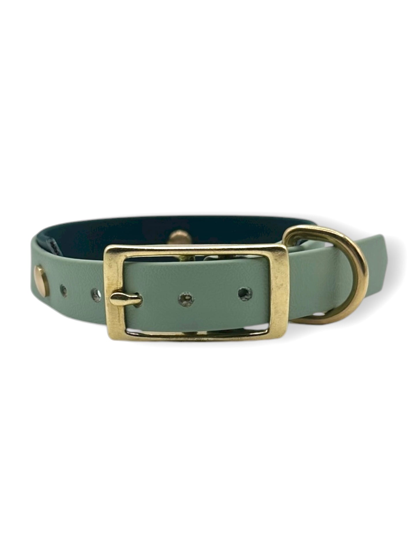 Hundehalsband aus BioThane mit zwei Bändern. Dunkelgrün und Sage Grün. Perfekt für den Herbst und Winter geeignet.