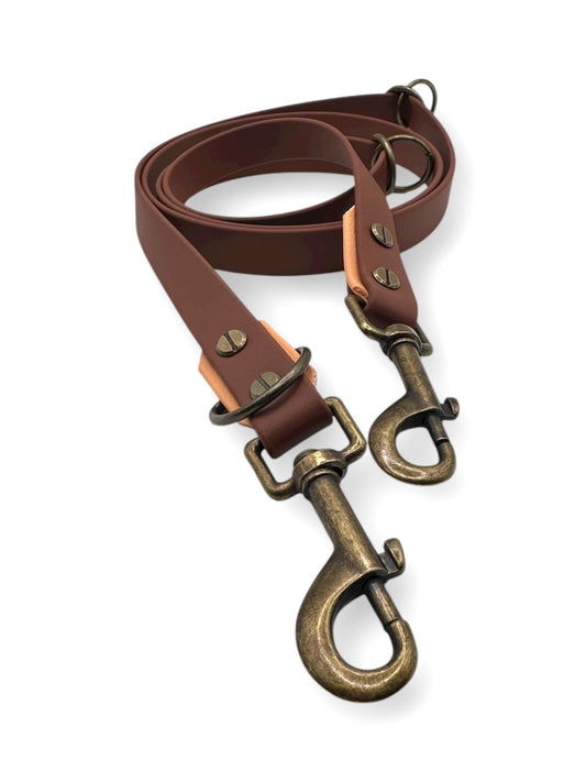 BioThane Hundeleine in braun und orange Mit antik goldenen Beschlägen 