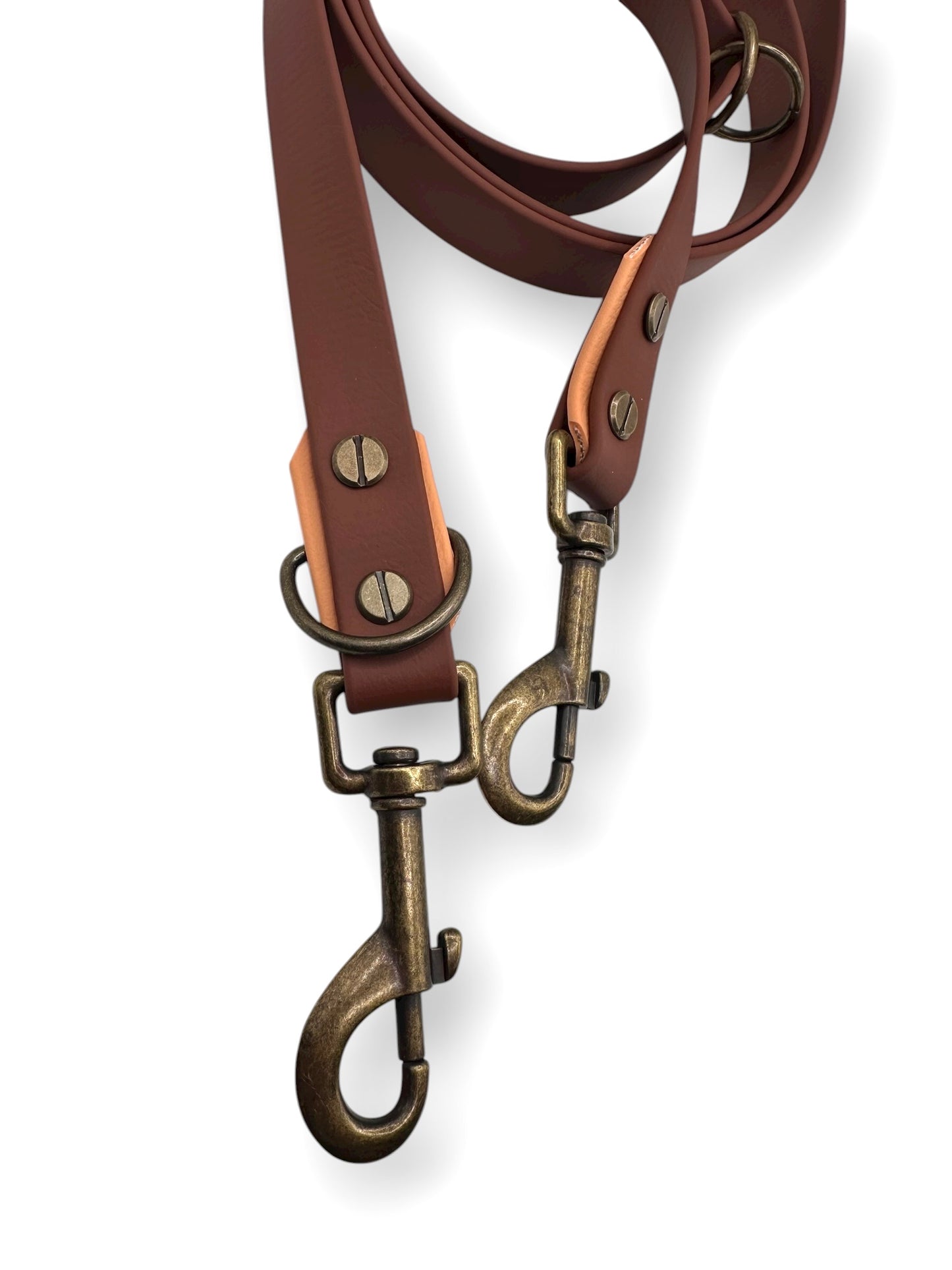 BioThane Hundeleine in braun und orange Mit antik goldenen Beschlägen 