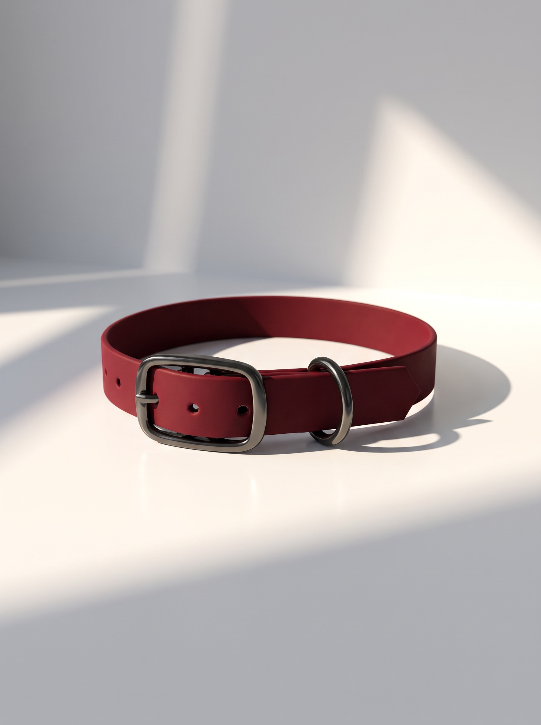 Hundehalsband aus BioThane in Crimson rot mit Beschlägen in schwarz. Verstellbares Halsband mit Doppelstegschnalle individuell anpassbar 