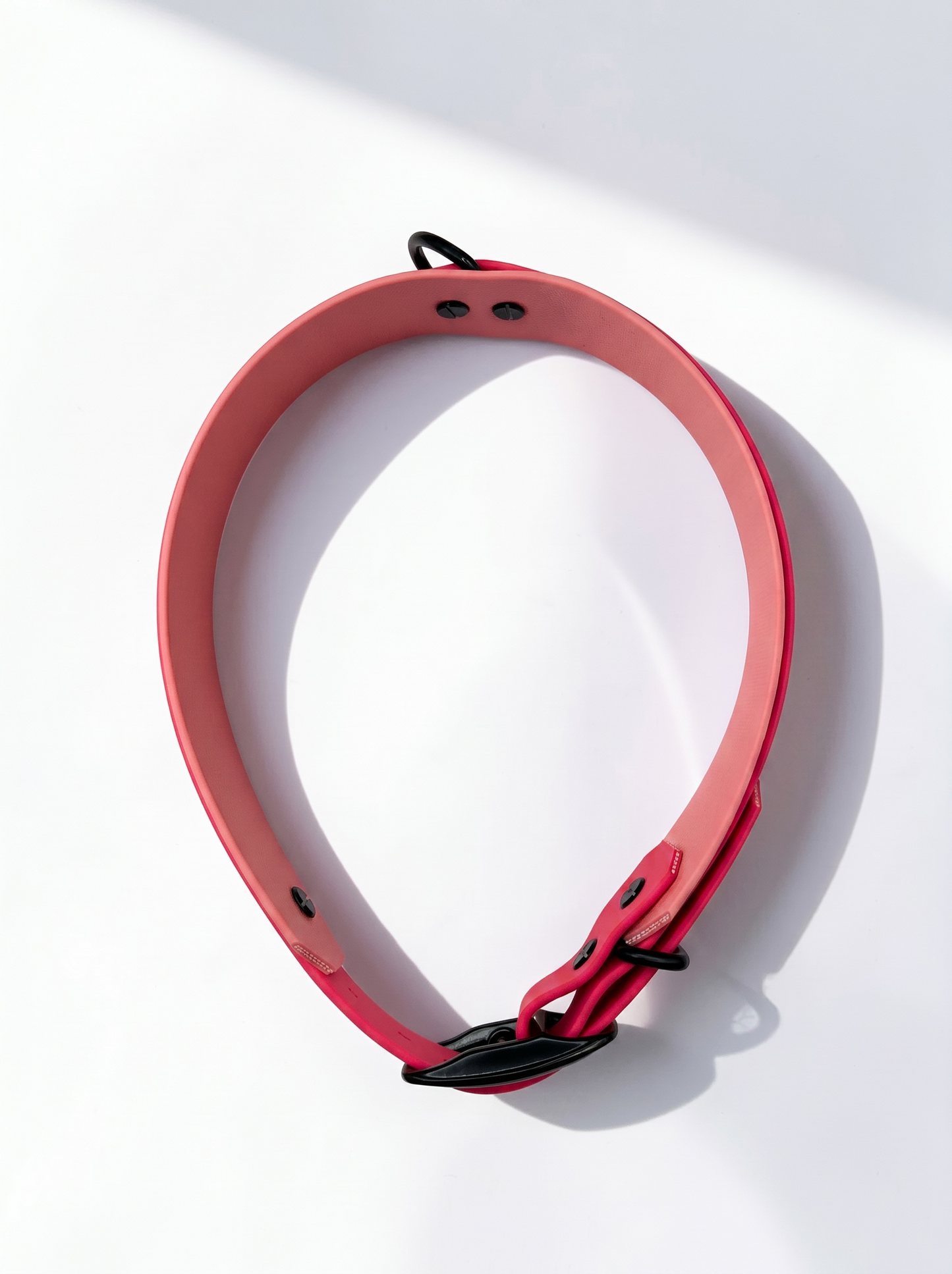 Hundehalsband und Hundeleine aus BioThane in rosa und pink. Handgemacht und Personalisierbar in Länge, Breite und Farbe. Geeignet für kleine, mittlere und große Hunde. Ansicht: Draufsicht 