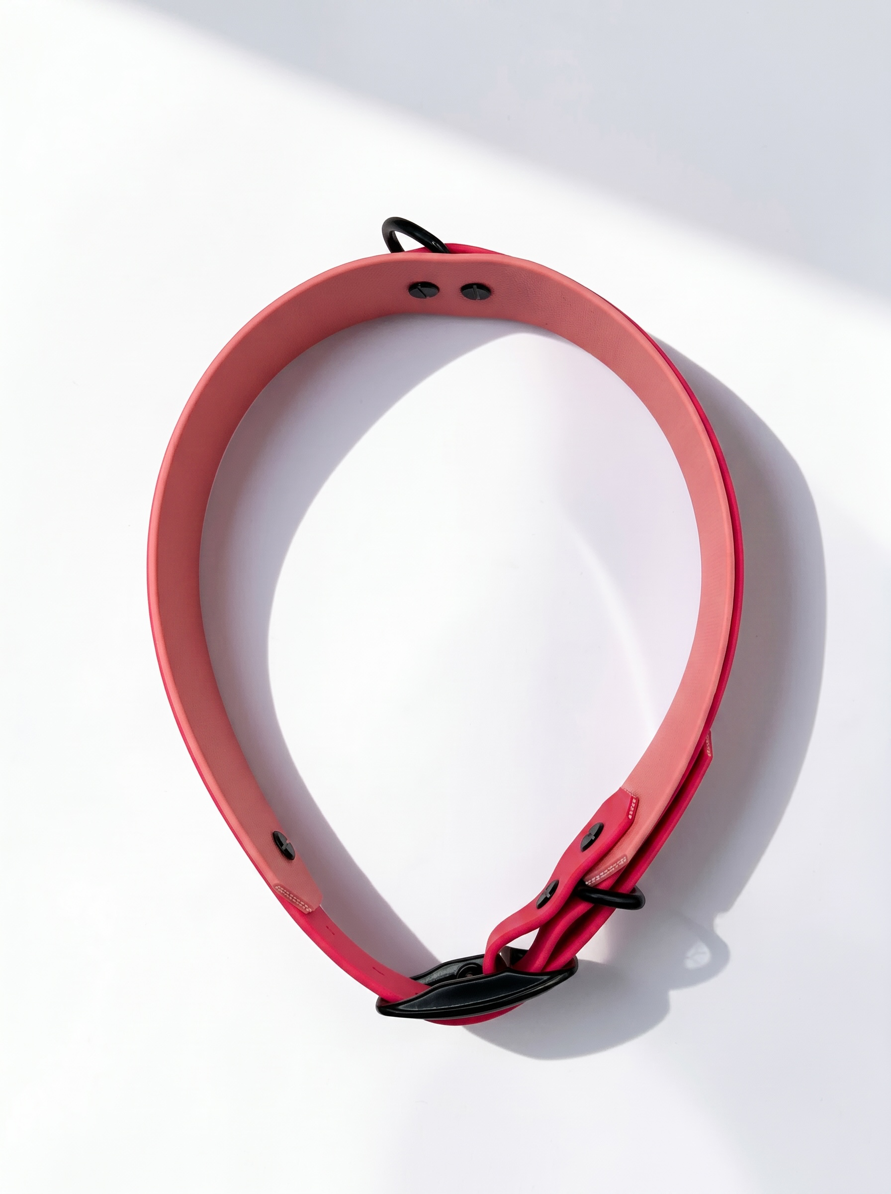 Hundehalsband und Hundeleine aus BioThane in rosa und pink. Handgemacht und Personalisierbar in Länge, Breite und Farbe. Geeignet für kleine, mittlere und große Hunde. Ansicht: Draufsicht 