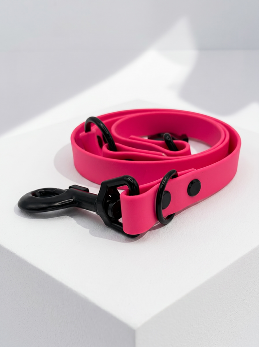 Hundehalsband und Hundeleine aus BioThane in rosa und pink. Handgemacht und Personalisierbar in Länge, Breite und Farbe. Geeignet für kleine, mittlere und große Hunde. Ansicht: Leine 