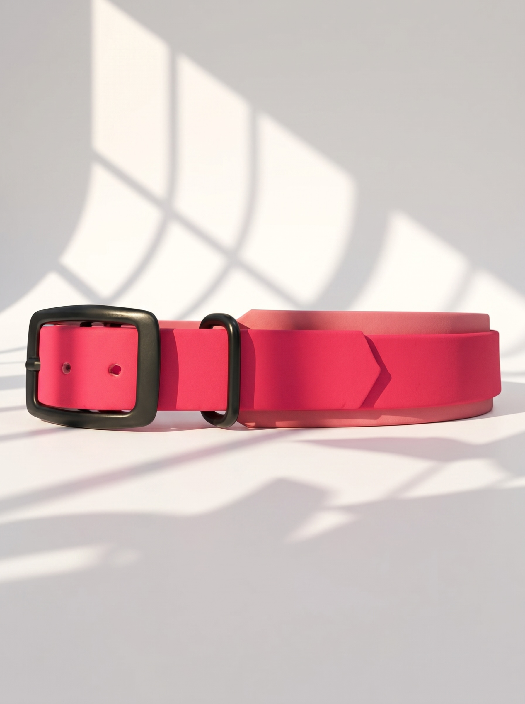 Hundehalsband und Hundeleine aus BioThane in rosa und pink. Handgemacht und Personalisierbar in Länge, Breite und Farbe. Geeignet für kleine, mittlere und große Hunde. Ansicht: Halsband Seite zum verstellen 
