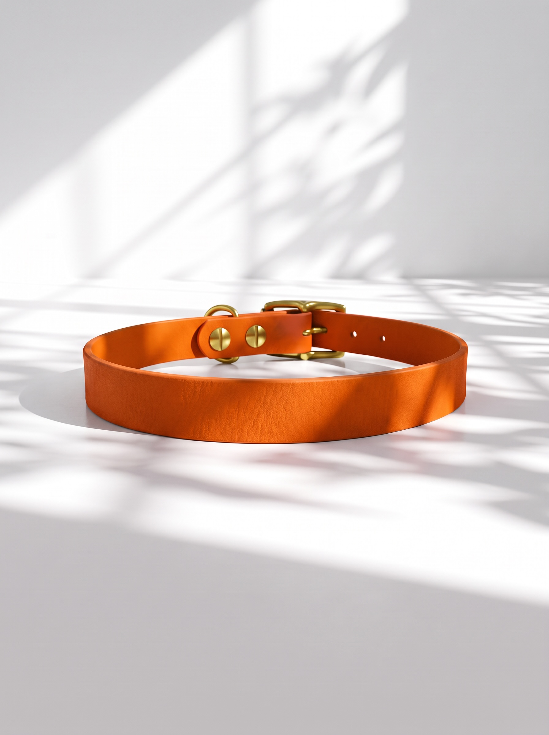 Hundehalsband aus BioThane in der Farbe burnt Orange mit antik goldenen Beschlägen. Handgefertigt zum verstellen 