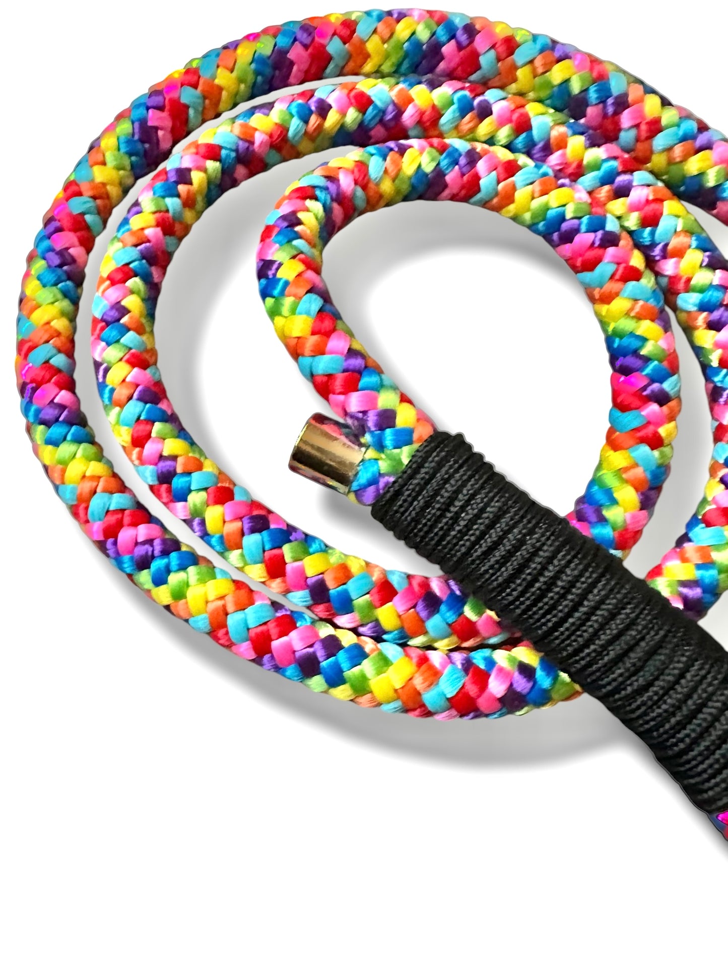 Tau-Leine 10mm, mit fester Handschlaufe, bestehend aus "Rainbow" Seil & "Schwarz" Umwickelung