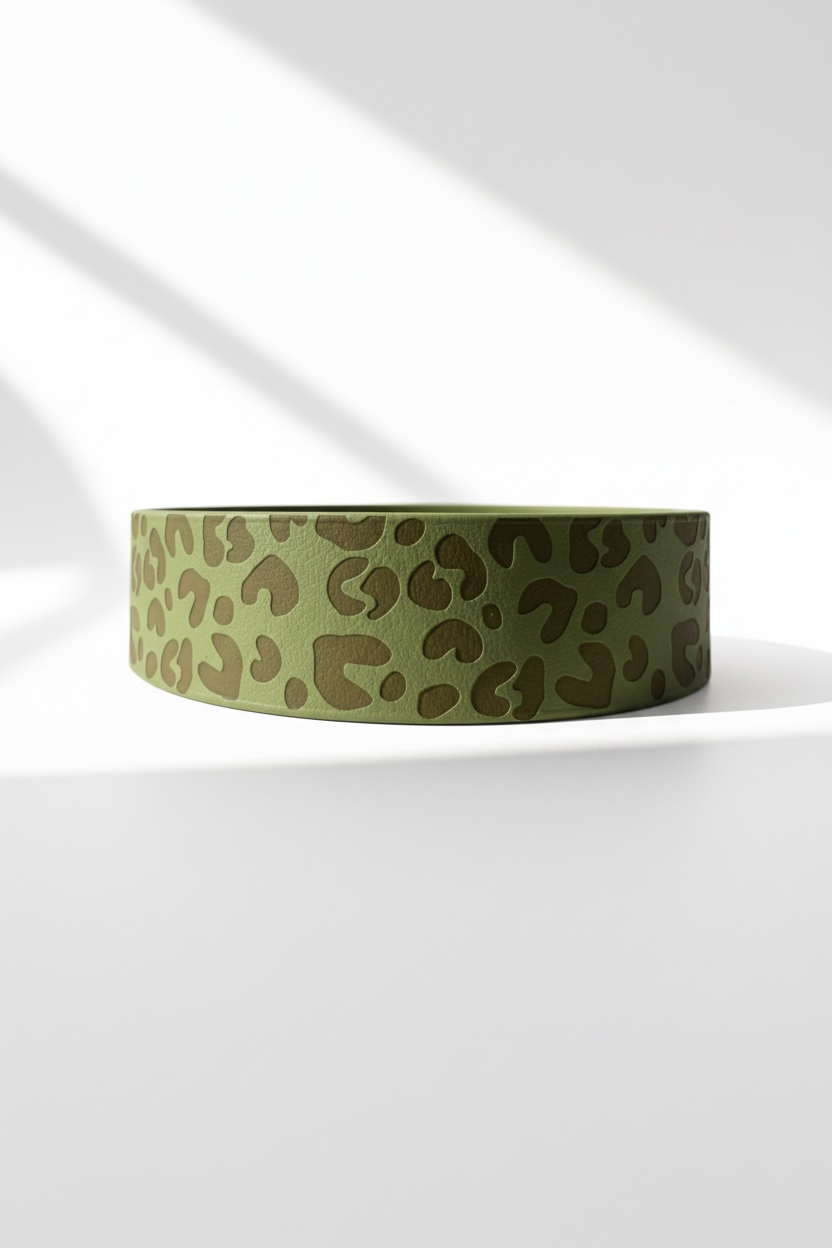 Details vom Leo-Print für Hundehalsbänder und Hundeleinen aus BioThane. In der Farbe Grün, Holy Guacamole