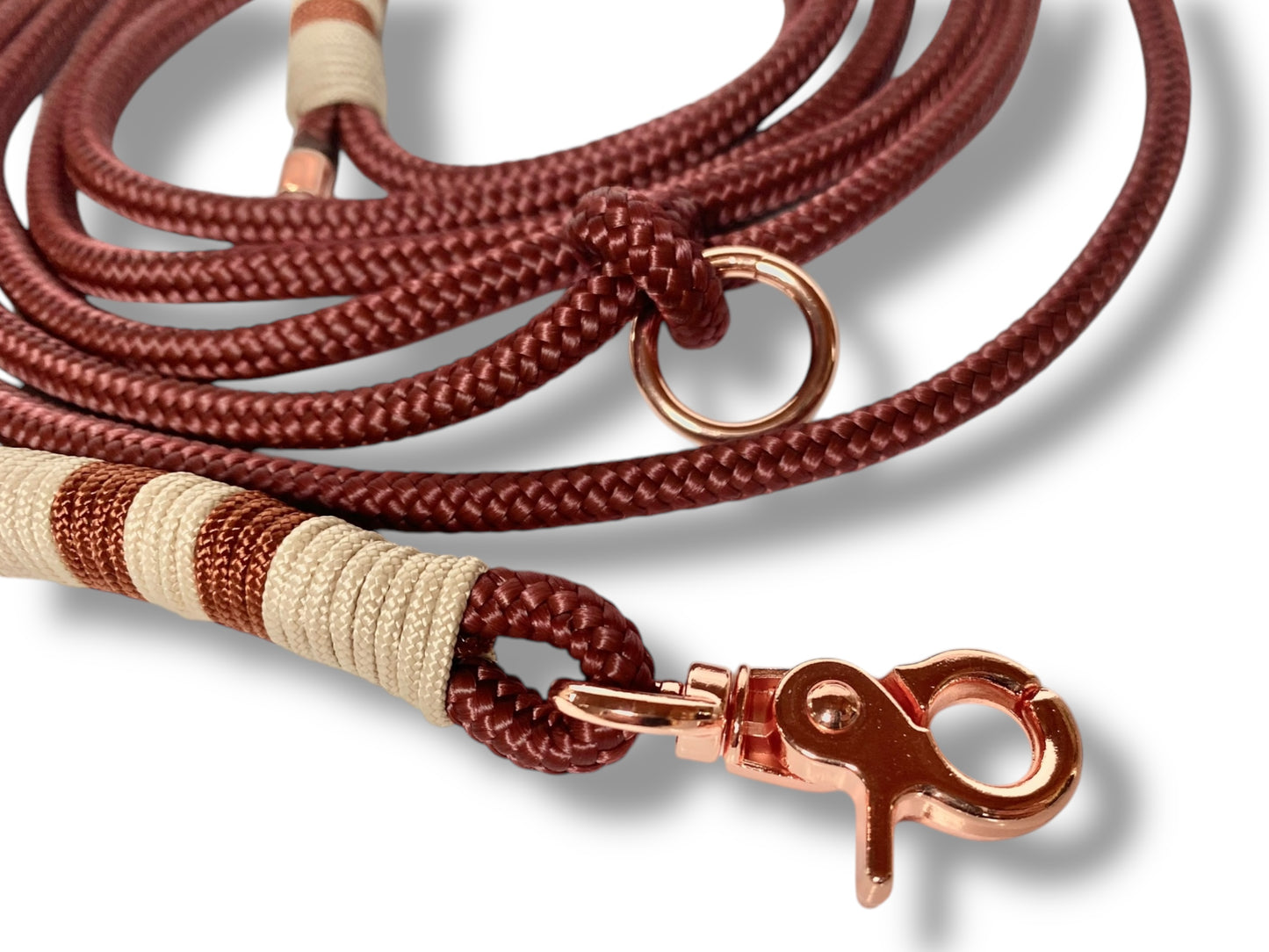 Tau-Leine 8mm bestehend aus "Roasted Aubergine" Seil, "Mocca & Roasted Aubergine" Umwickelung