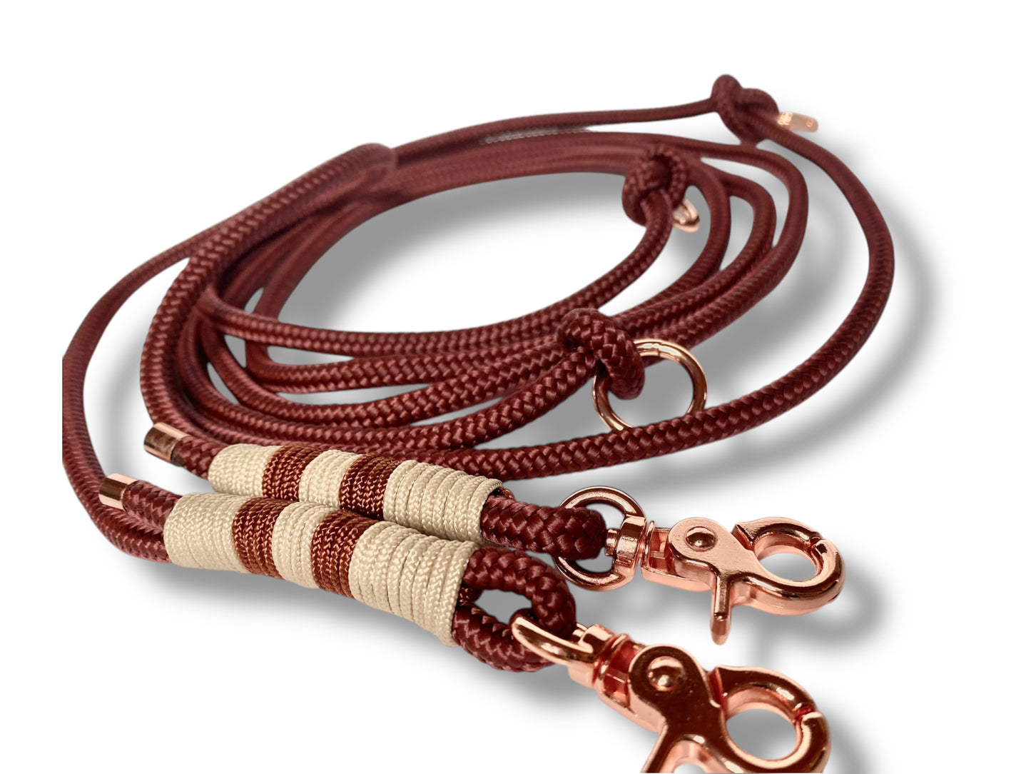 Tau-Leine 8mm bestehend aus "Roasted Aubergine" Seil, "Mocca & Roasted Aubergine" Umwickelung