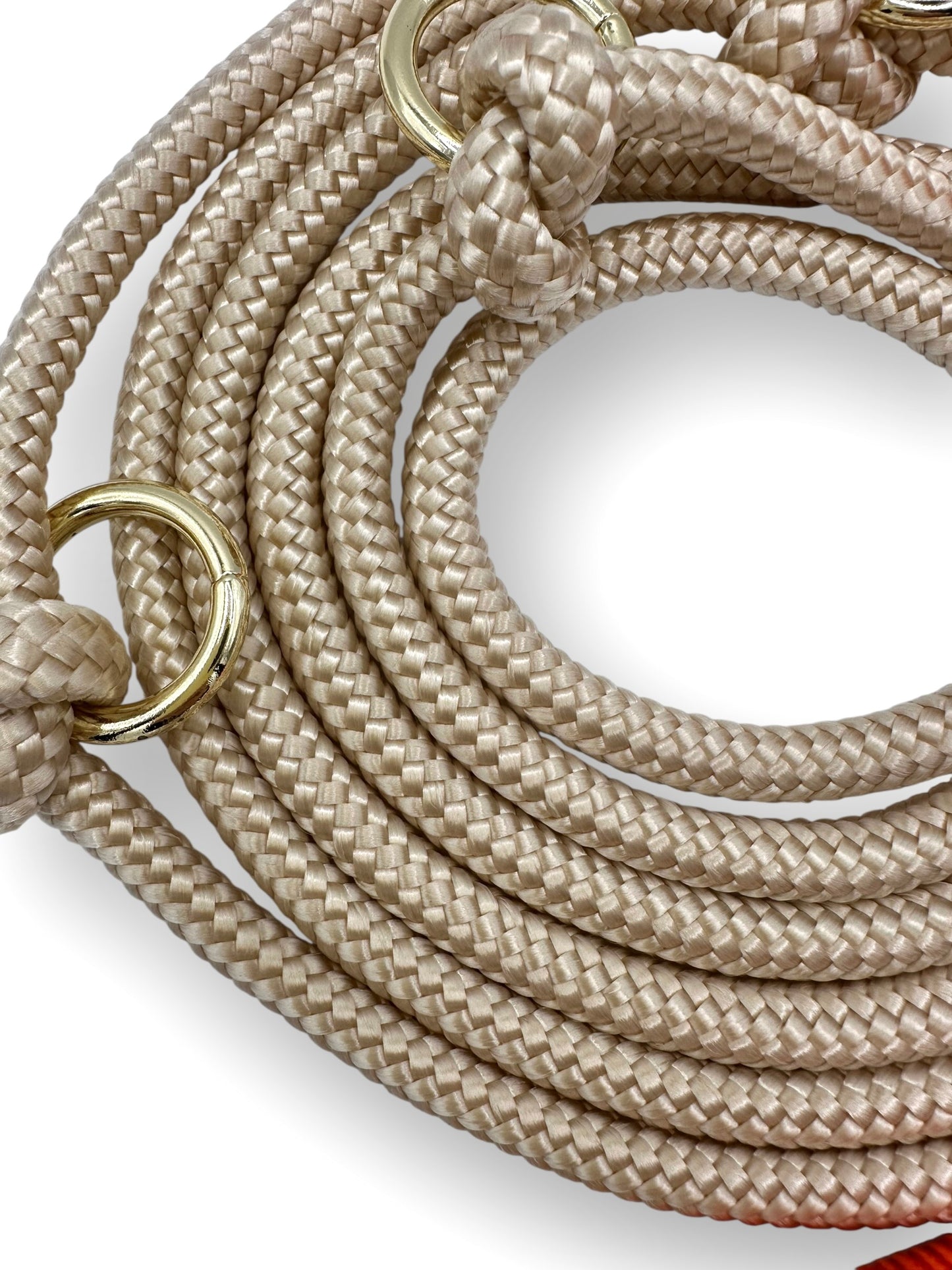 Tau-Leine 8mm bestehend aus "Shiny Gold" Seil & "Sunset Orange" Umwickelung