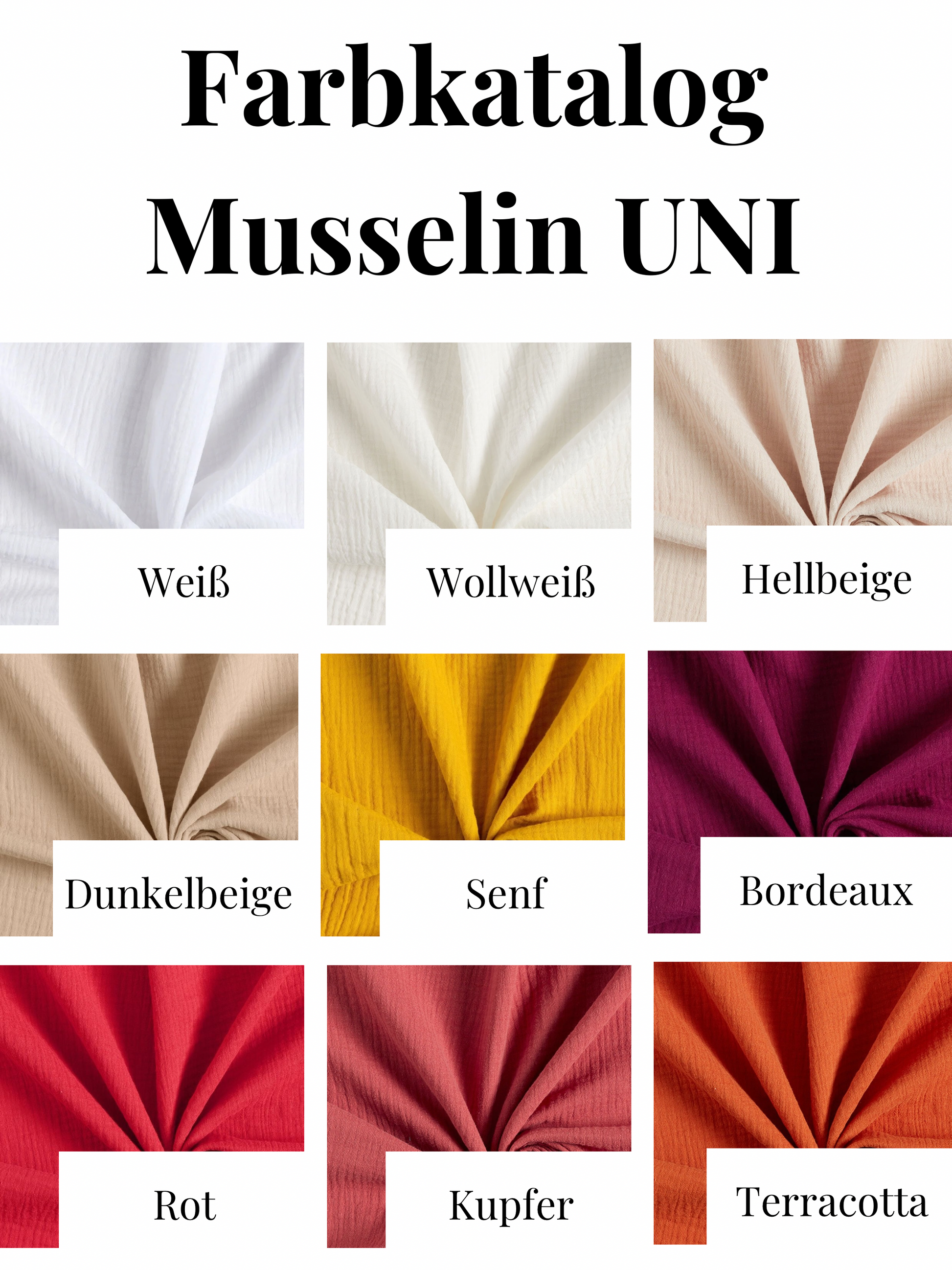 Farbkatalog für musselin baumwollstoff. Hundehalstuch Personalisierbar.