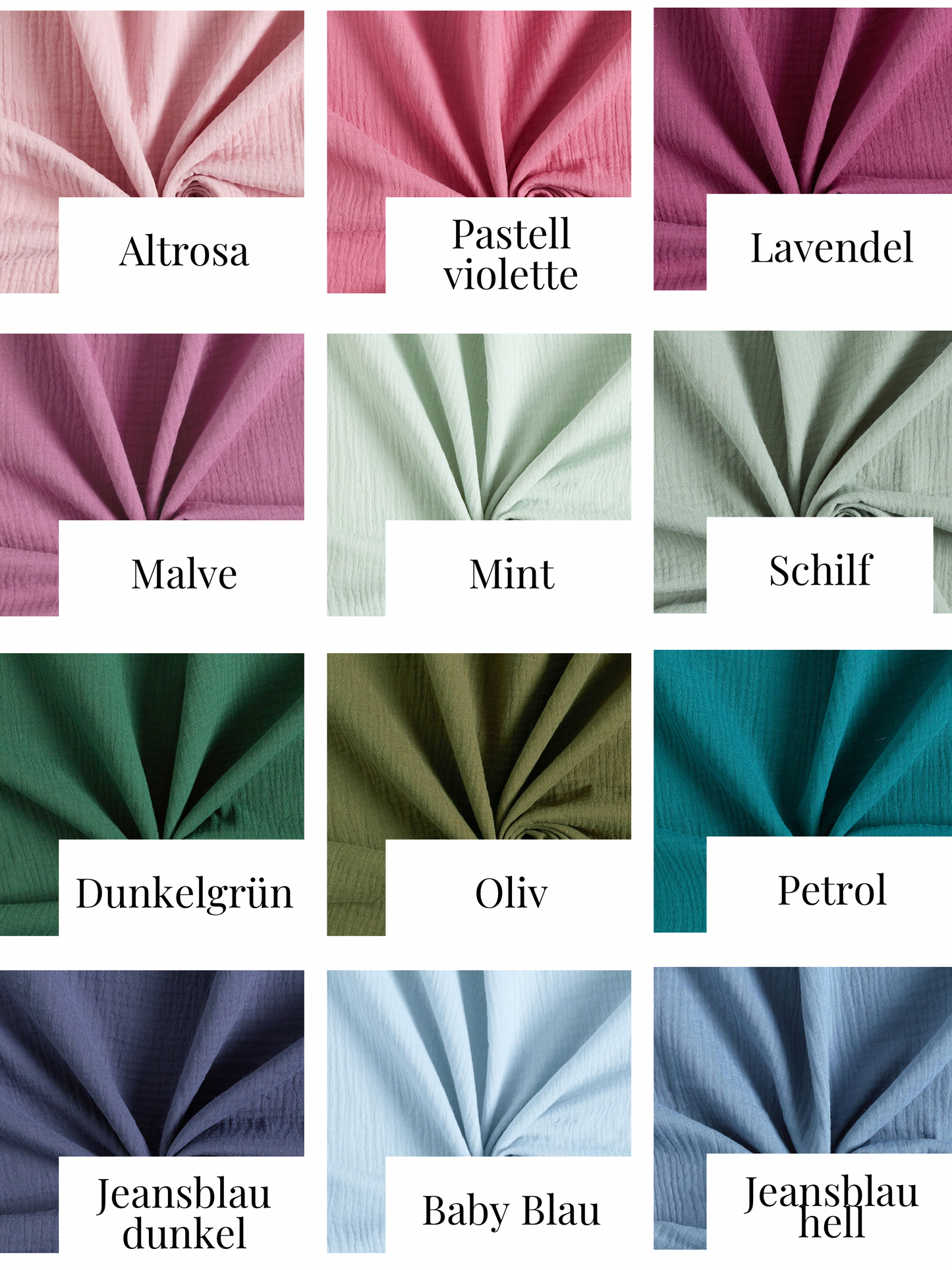 Farbkatalog für musselin baumwollstoff. Hundehalstuch Personalisierbar.