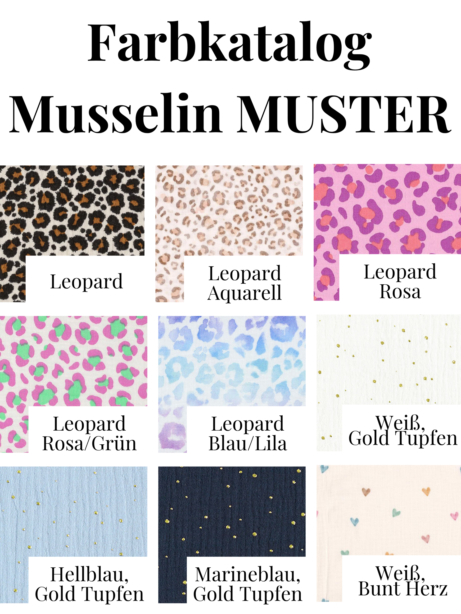 Farbkatalog Musselin baumwollstoff Muster 