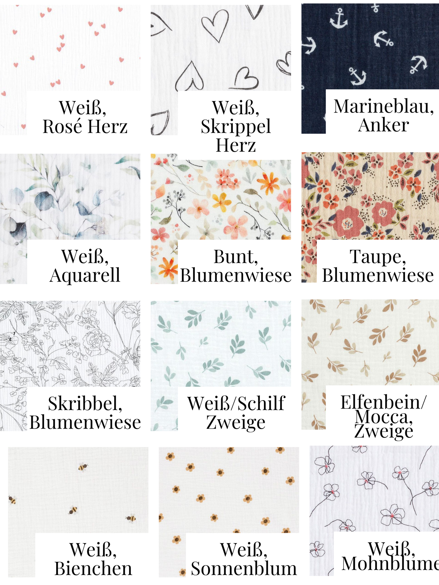 Farbkatalog Musselin baumwollstoff Muster 