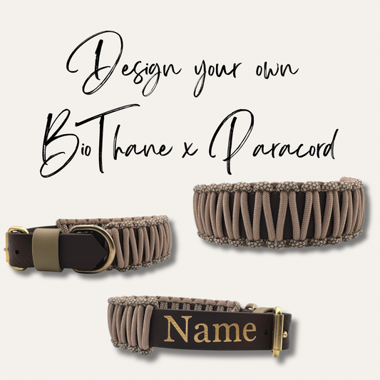 Hunde Halsband aus BioThane und Paracord in deiner Wunschfarbe. Personalisierbar mit Name.