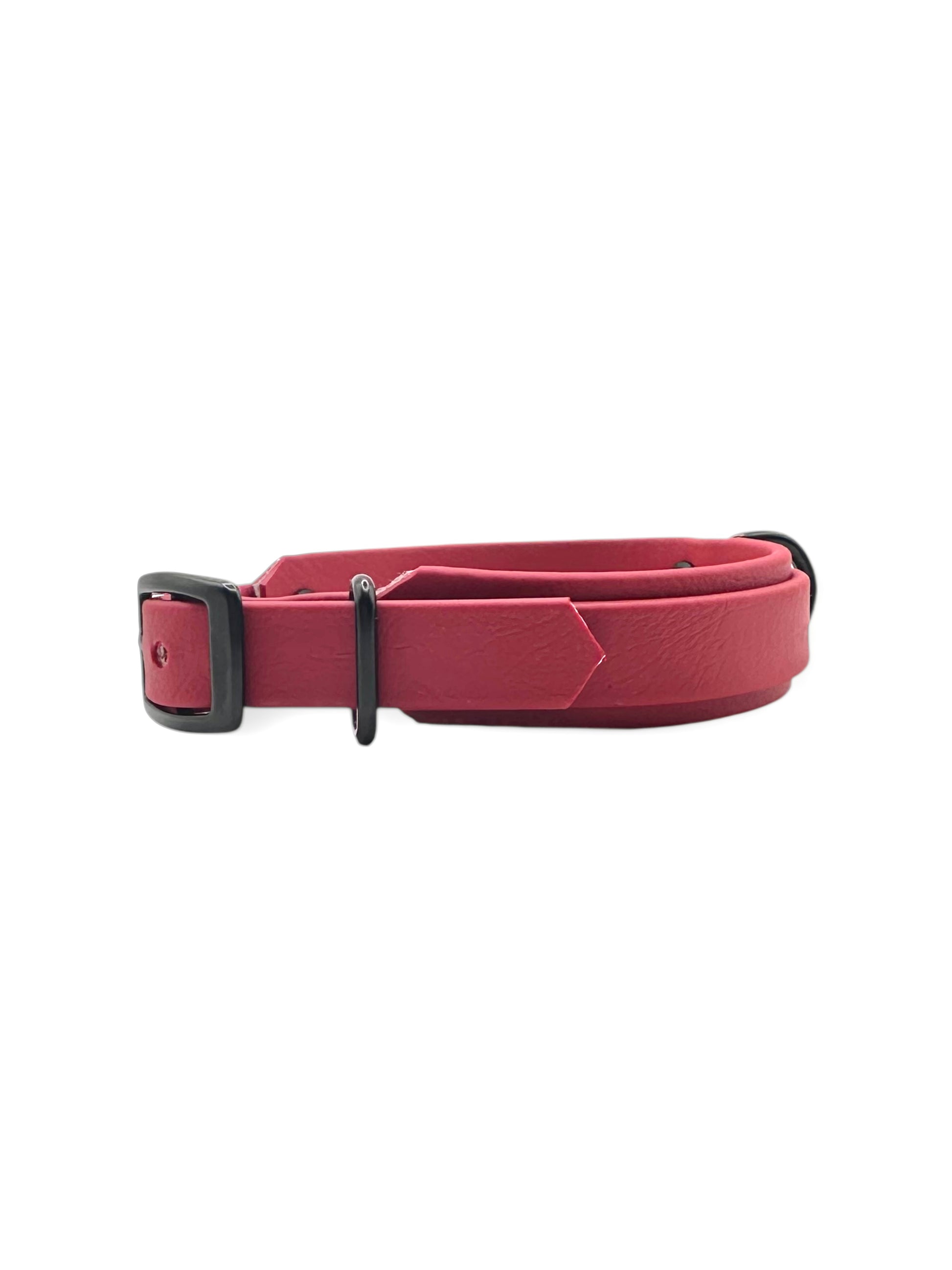 Hunde set bestehend aus Halsband und Leine aus BioThane in rot mit schwarzen Details. Geeignet für kleine, mittlere und große Hunde, da es a das Gewicht deines Hundes angepasst wird. BioThane ist für jedes Wetter geeignet.