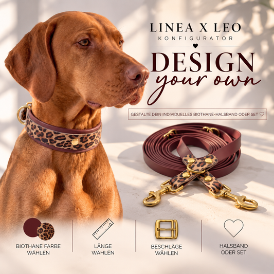 Hundehalsband aus BioThane mit Leo-Print in deiner Wunschfarbe. Individuell anpassbar und handgefertigt 
