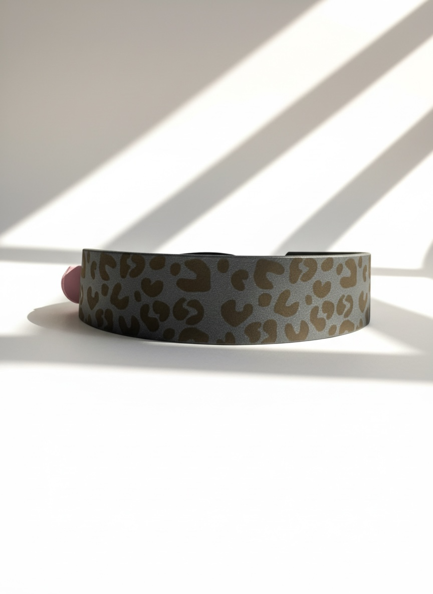BioThane Halsband Silber mit rosa und leoprint verstellbares Halsband 