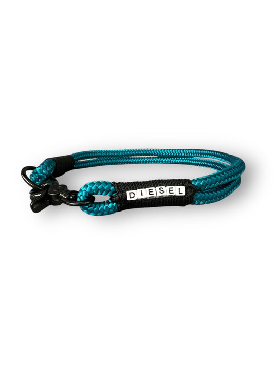 Hundehalsband in Aqua mit schwarz Farben Details in 10mm 