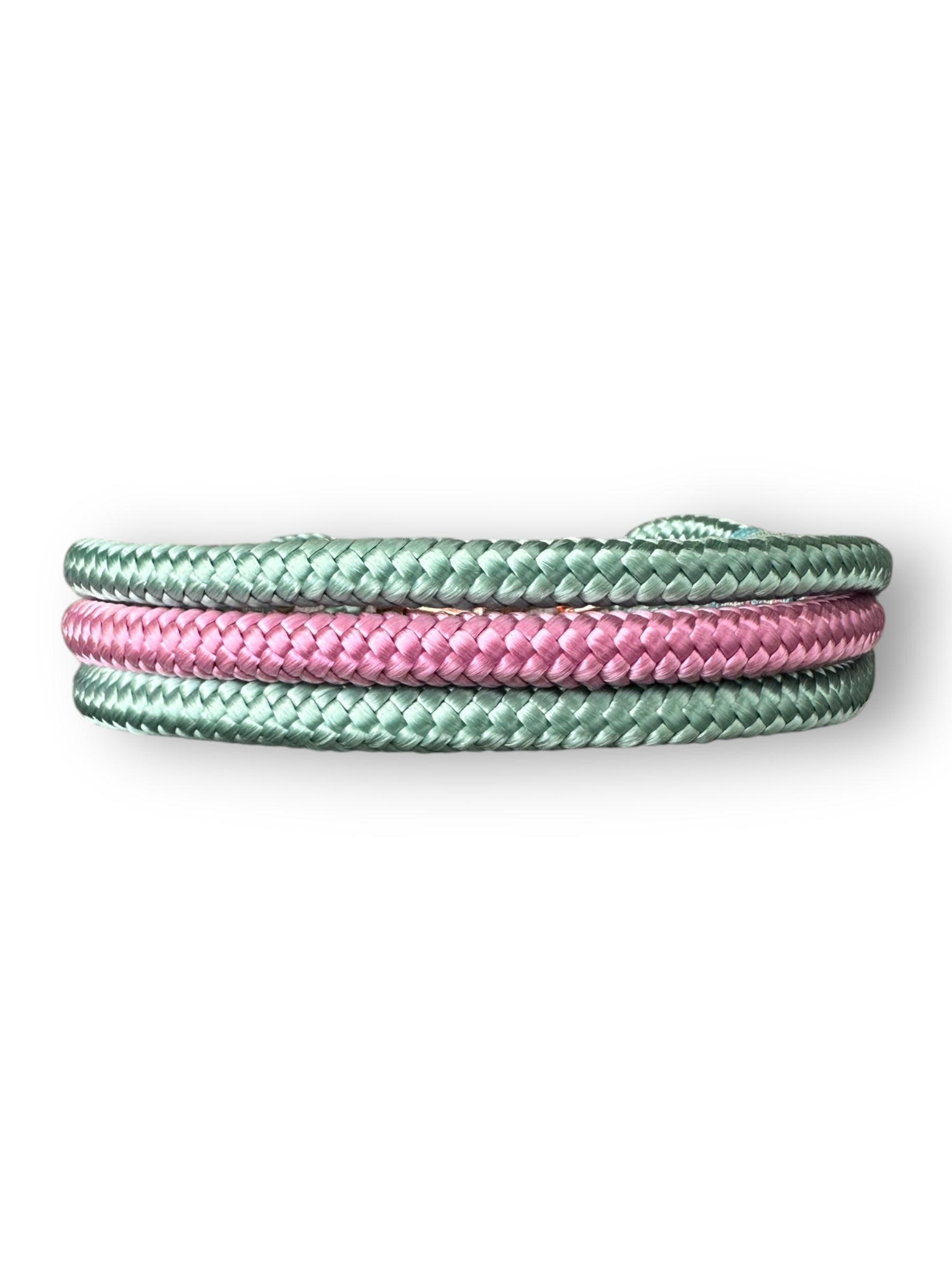 Hundehalsband aus 10mm starken Tau in sea grün mitpastel turquoise, Lavendel rosa und mint blau Details - Hinten