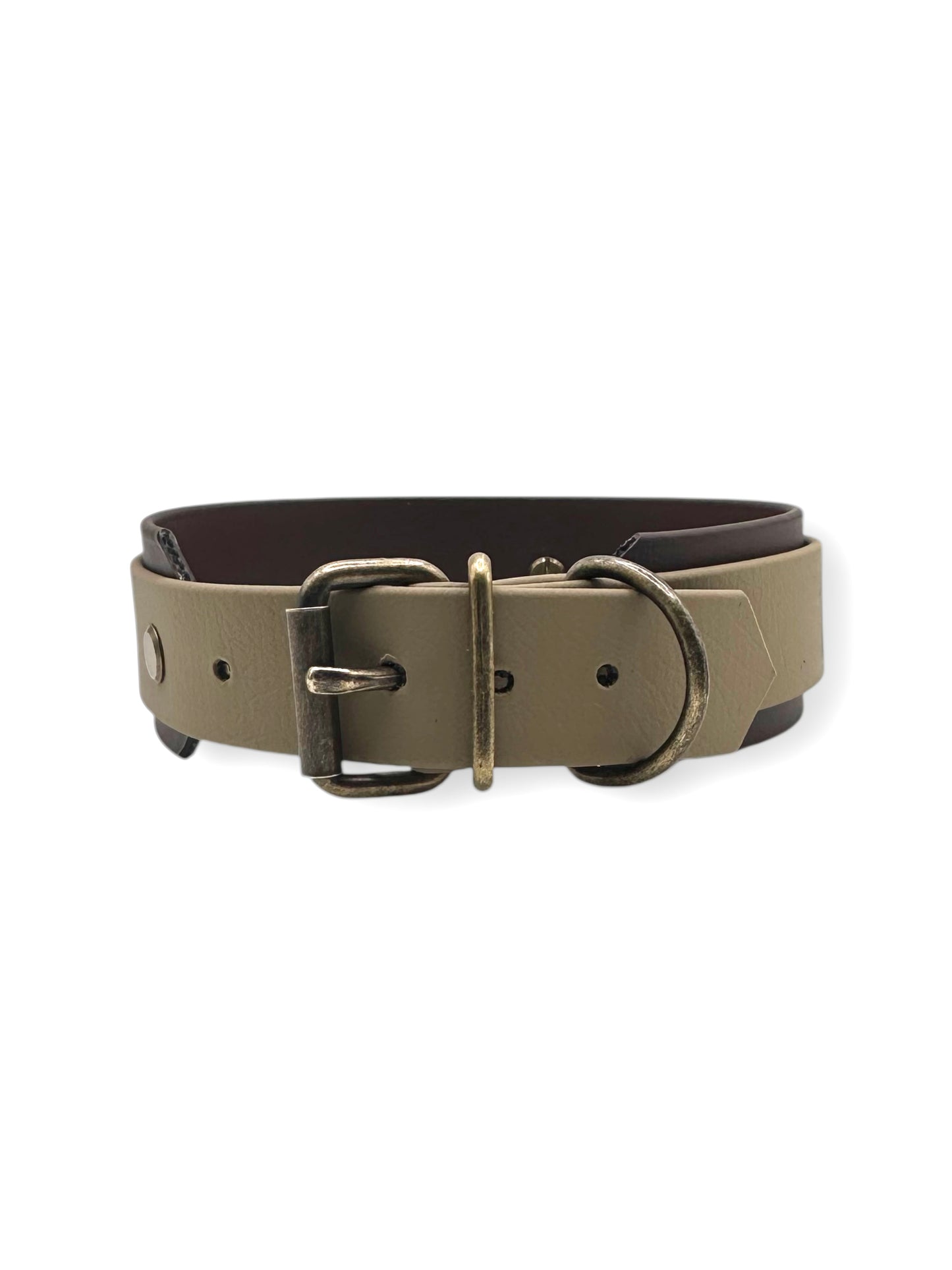 Hundehalsband aus BioThane in beige und dunkelbraun. In verschiedenen Breiten erhältlich, somit passend für jede Hundegröße. Geeignet für jedes Wetter.