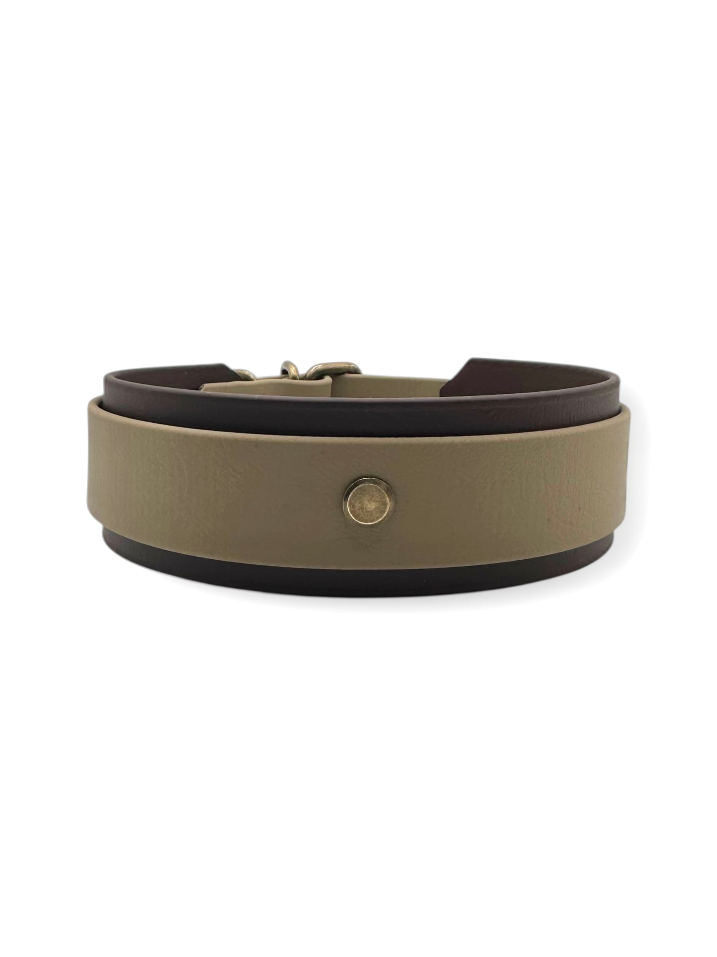 Hundehalsband aus BioThane in beige und dunkelbraun. In verschiedenen Breiten erhältlich, somit passend für jede Hundegröße. Geeignet für jedes Wetter.