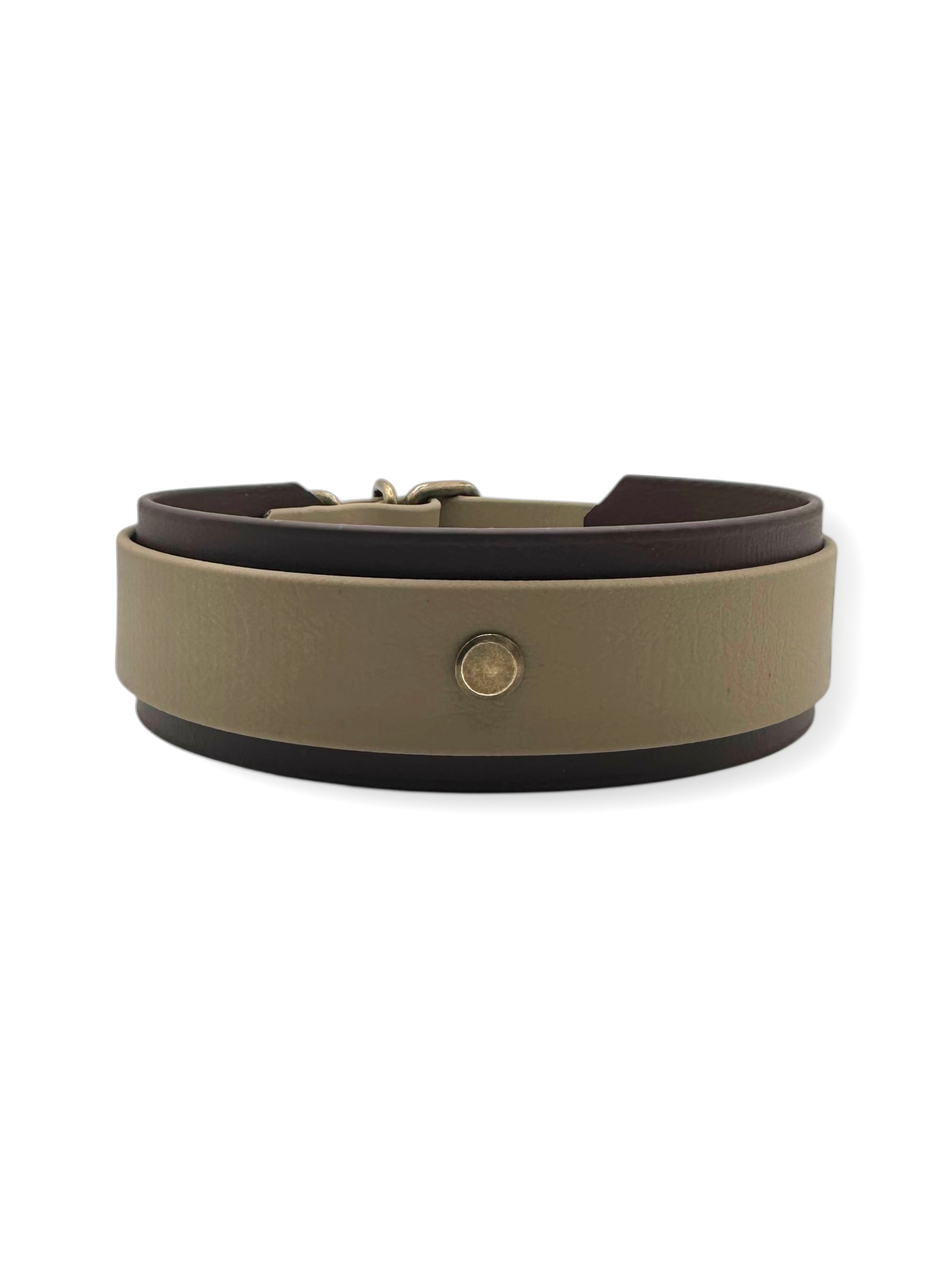 Hundehalsband aus BioThane in beige und dunkelbraun. In verschiedenen Breiten erhältlich, somit passend für jede Hundegröße. Geeignet für jedes Wetter.