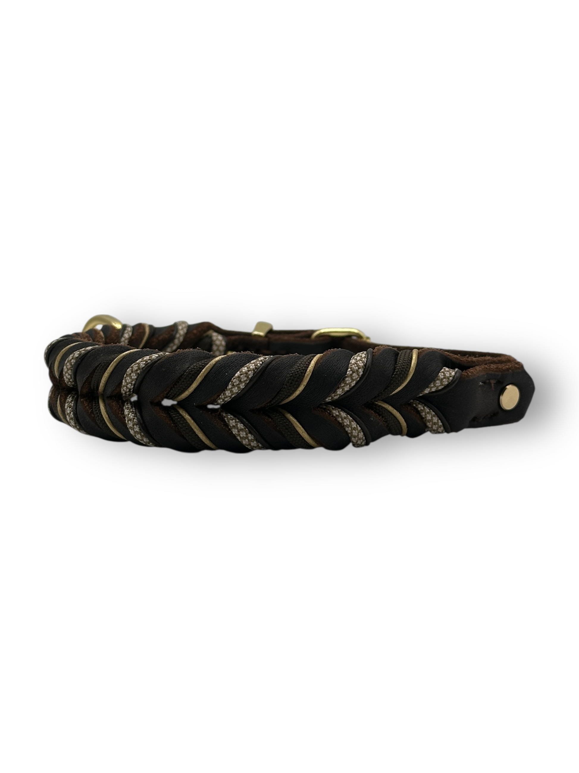 Hundeset bestehend aus Lederhalsband und Tauleine in braun mit beigen und goldenen Details. Anpassbar in Länge und Breite. 