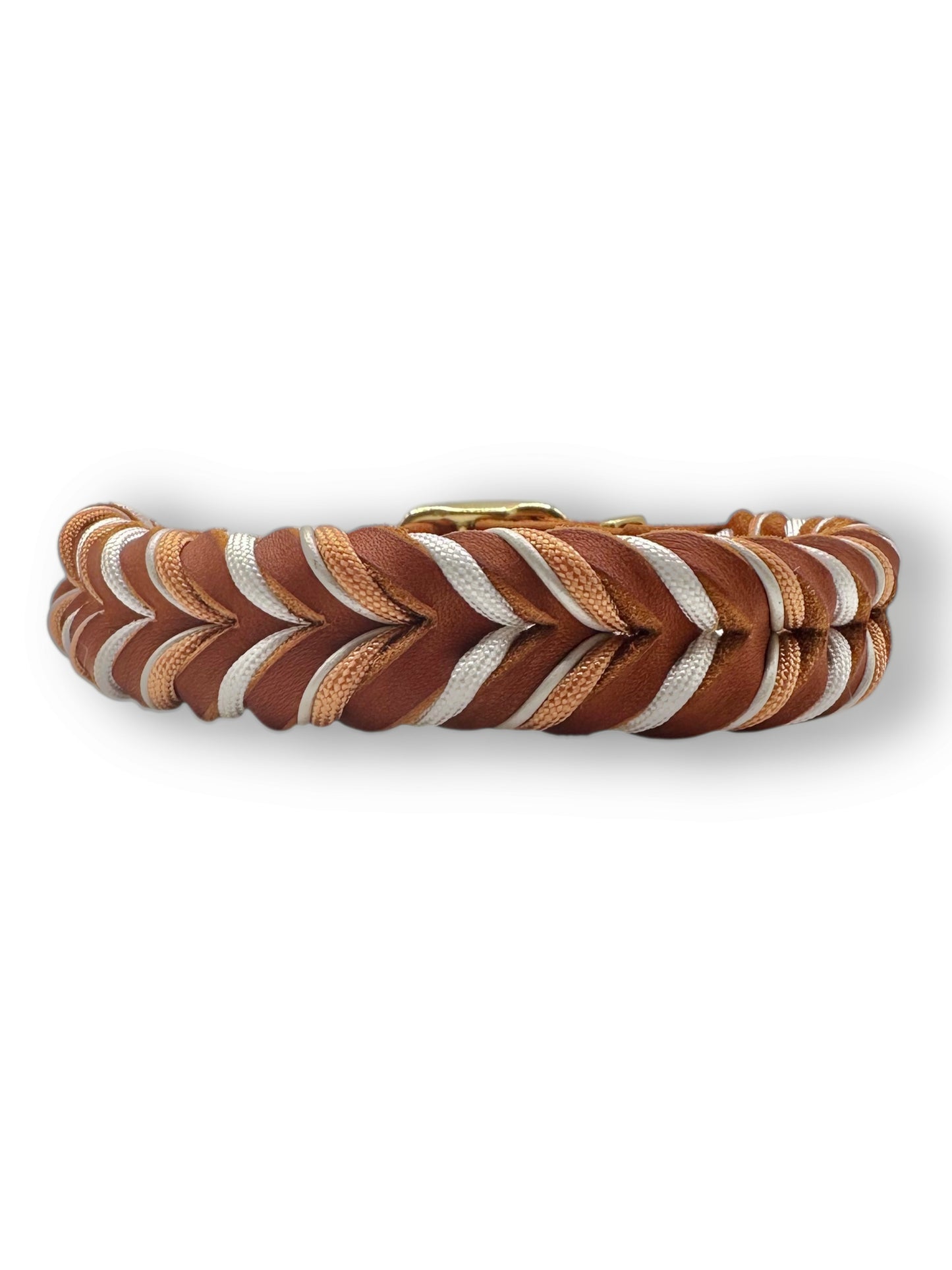 Hundehalsband aus Leder geflochten für kleine, mittlere und große Hunde. Wird a das Gewicht angepasst. In den Farben Braun, Whisky mit orangenen und weißen Details 