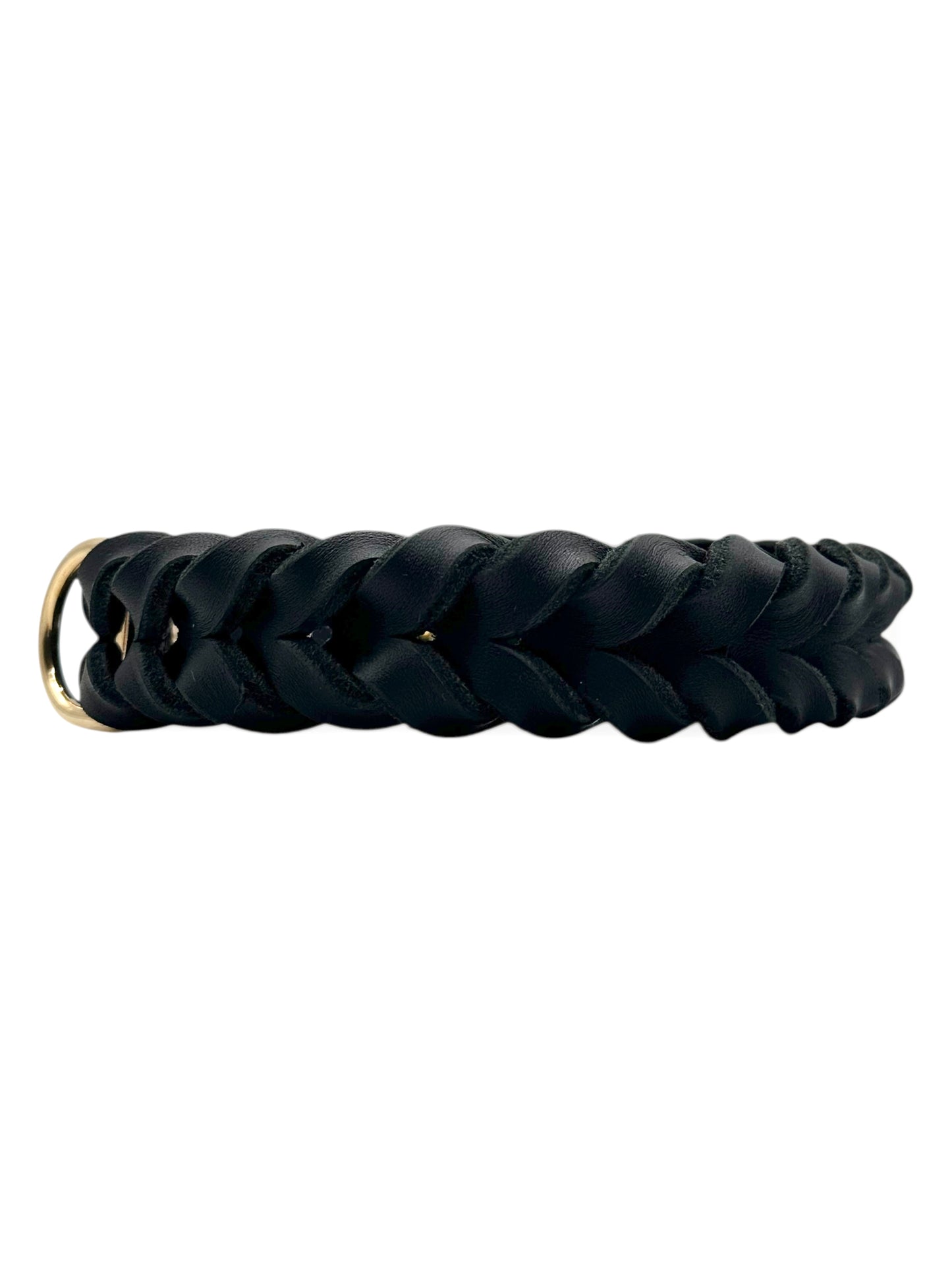 Lederhalsband für Hunde aus schwarzen Fettleder. Geeigent für kleine, mittlere und große Hunde, da es a das Gewicht deines Hundes angepasst wird. Details in Gold, Messing.