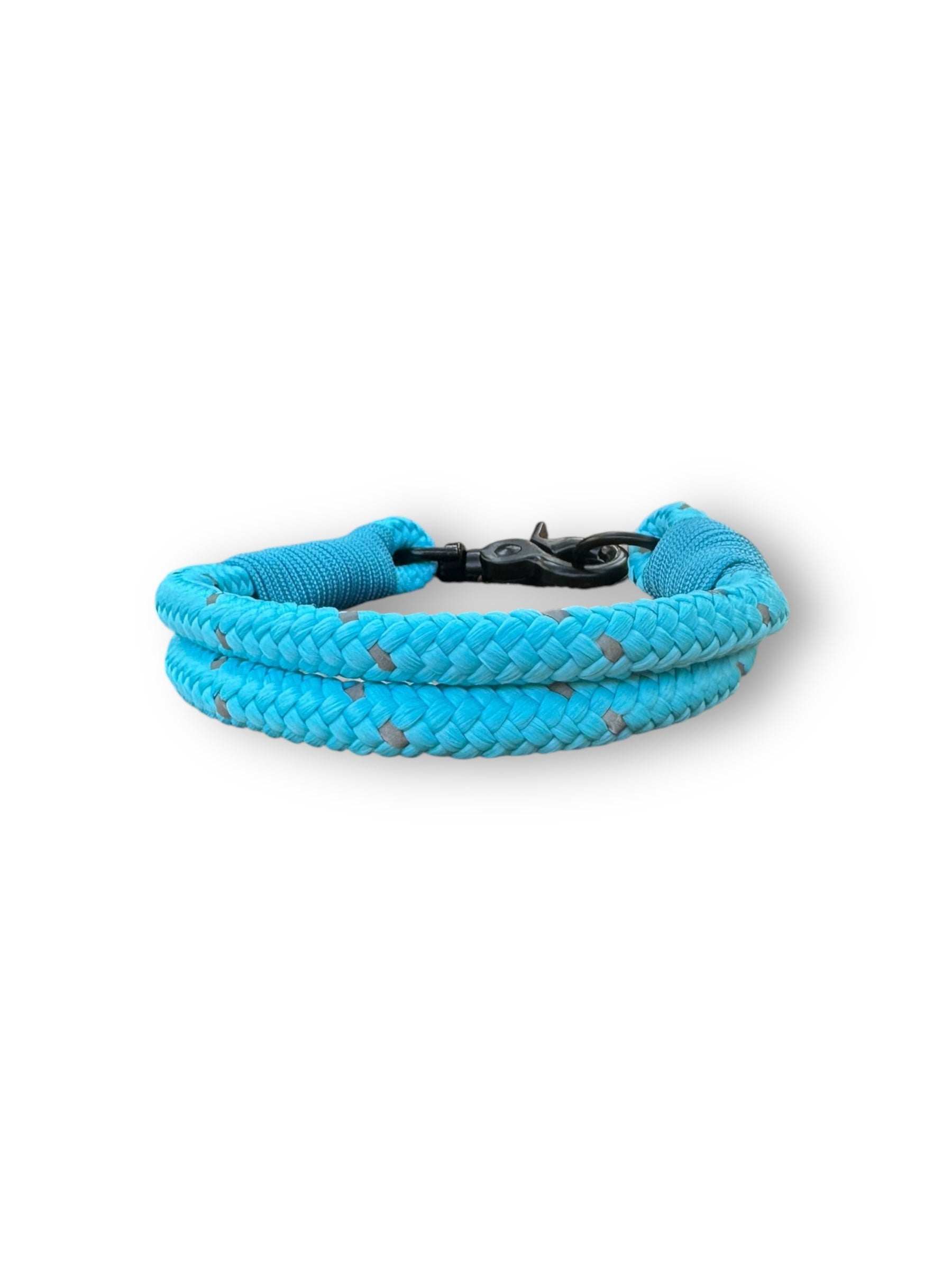 Hundehalsband aus 10mm starken Tau in der Farbe Türkis mit reflektierenden Details Hinten