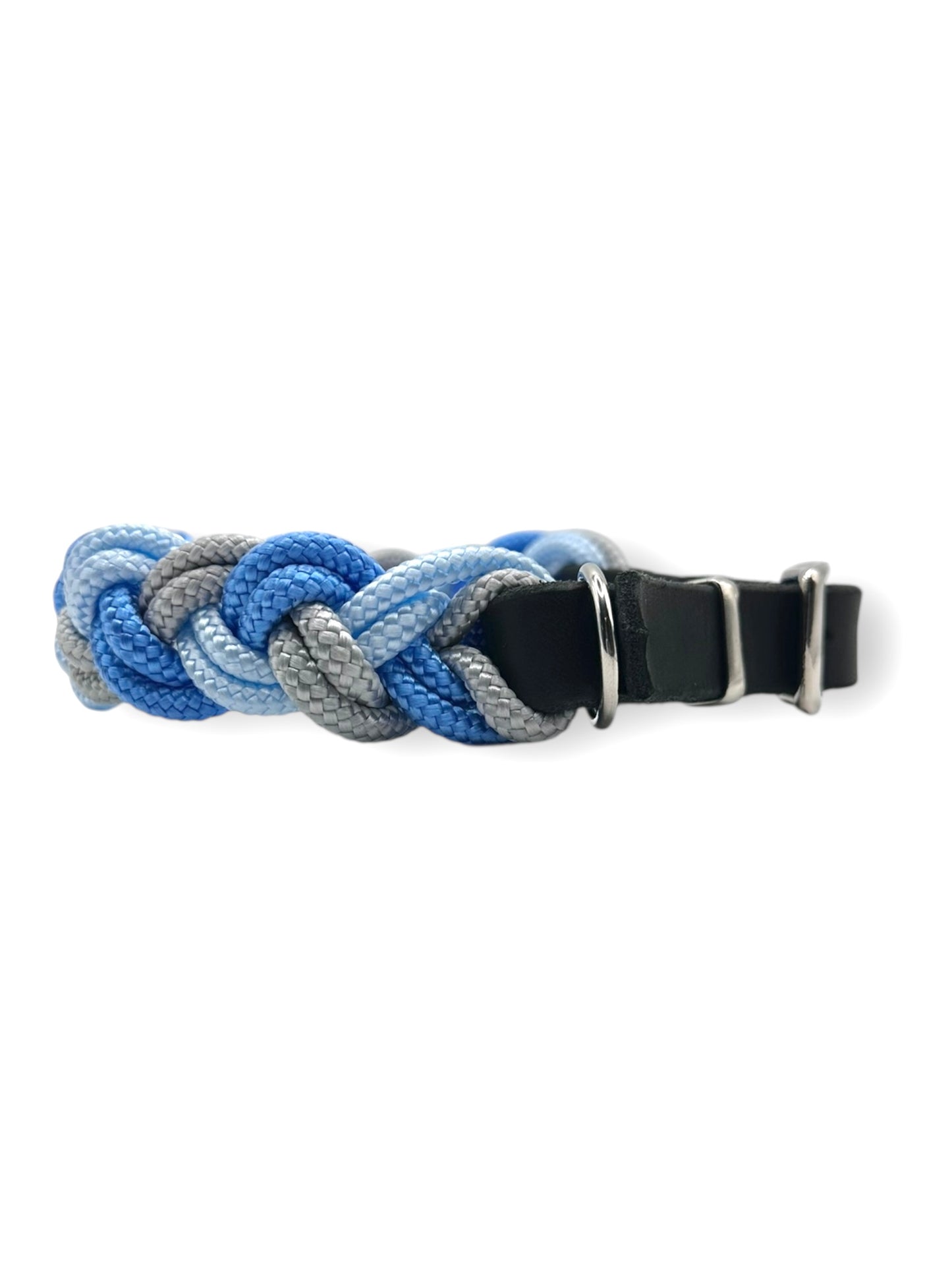 Halsband für Hunde in blau und grau tönen. Mit verstellbaren lederverschluss- geeignet für mittlere und große Hunde. 