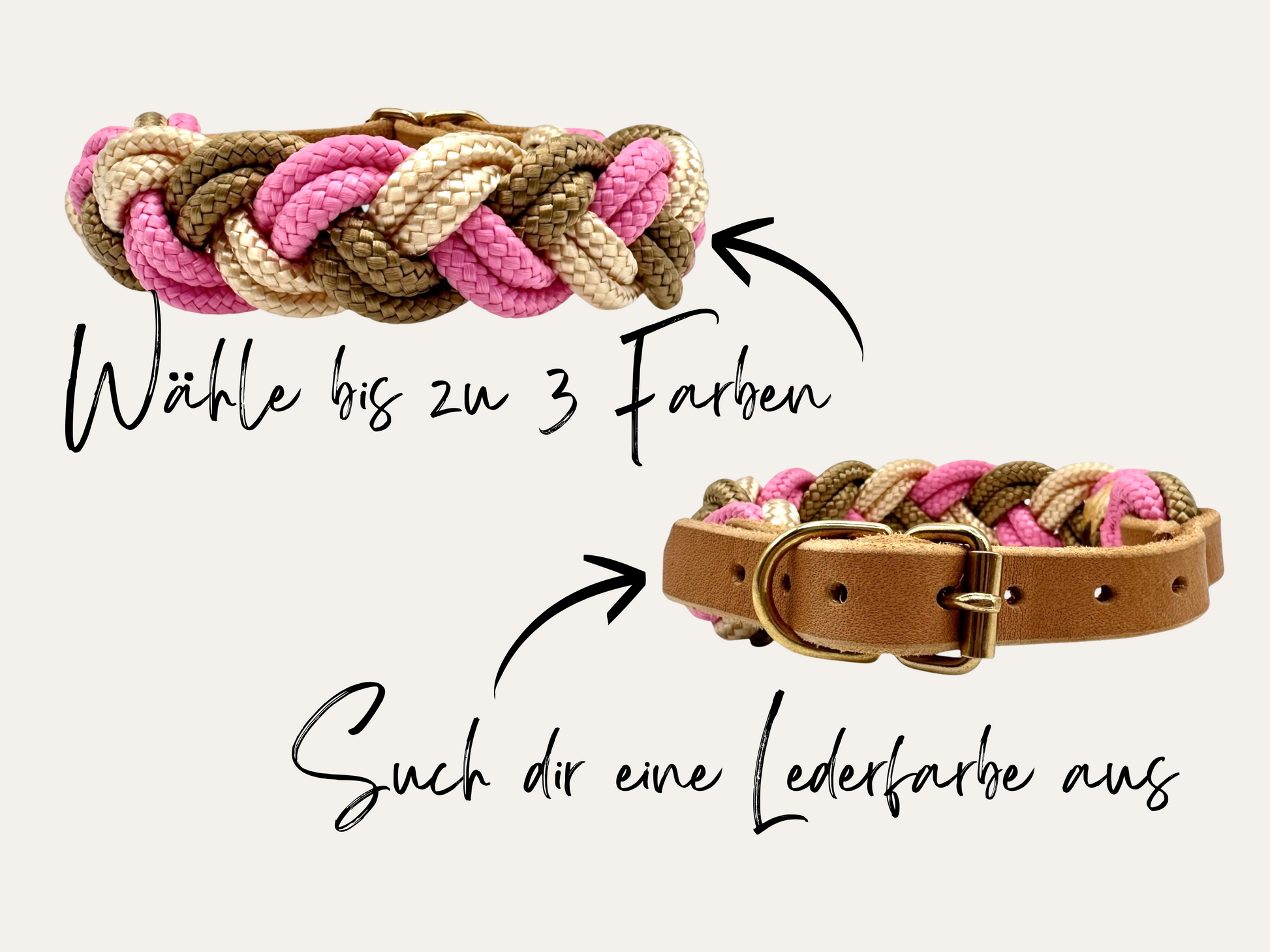 Hundehalsband geflochten aus 6mm Tau in deiner Wunschfarbe Verschlüsse -Farben