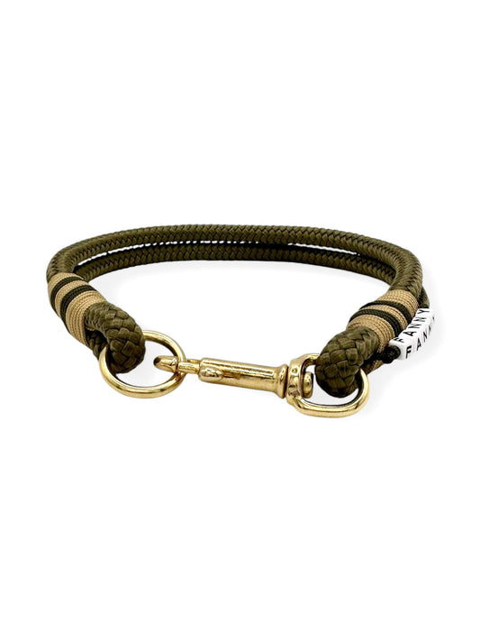 Hundehalsband in Military grün mit goldenen Details - Vorne