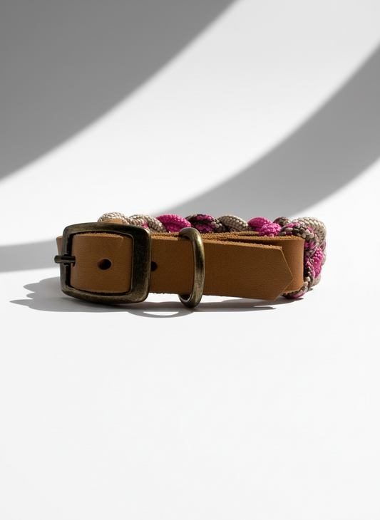 Tauhalsband zum verstellen mit Leder Verschluss in rosa, beige und braun