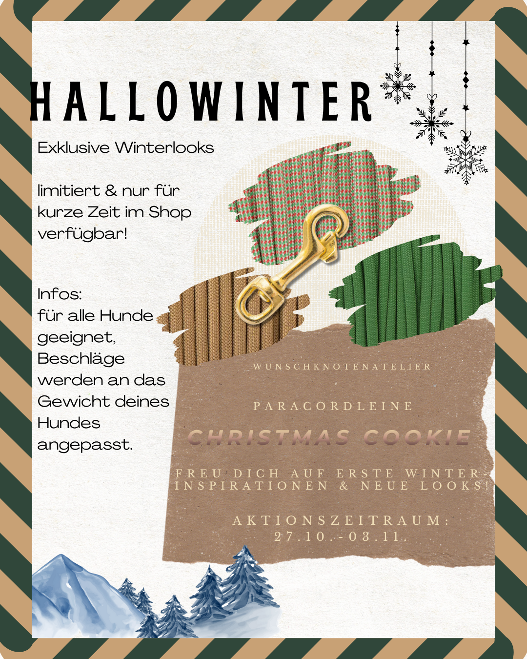 Hundeleine limitiert winteredition - Christmas Cookie in den Farben: grün, braun und rot. Weihnachtsgeschenk