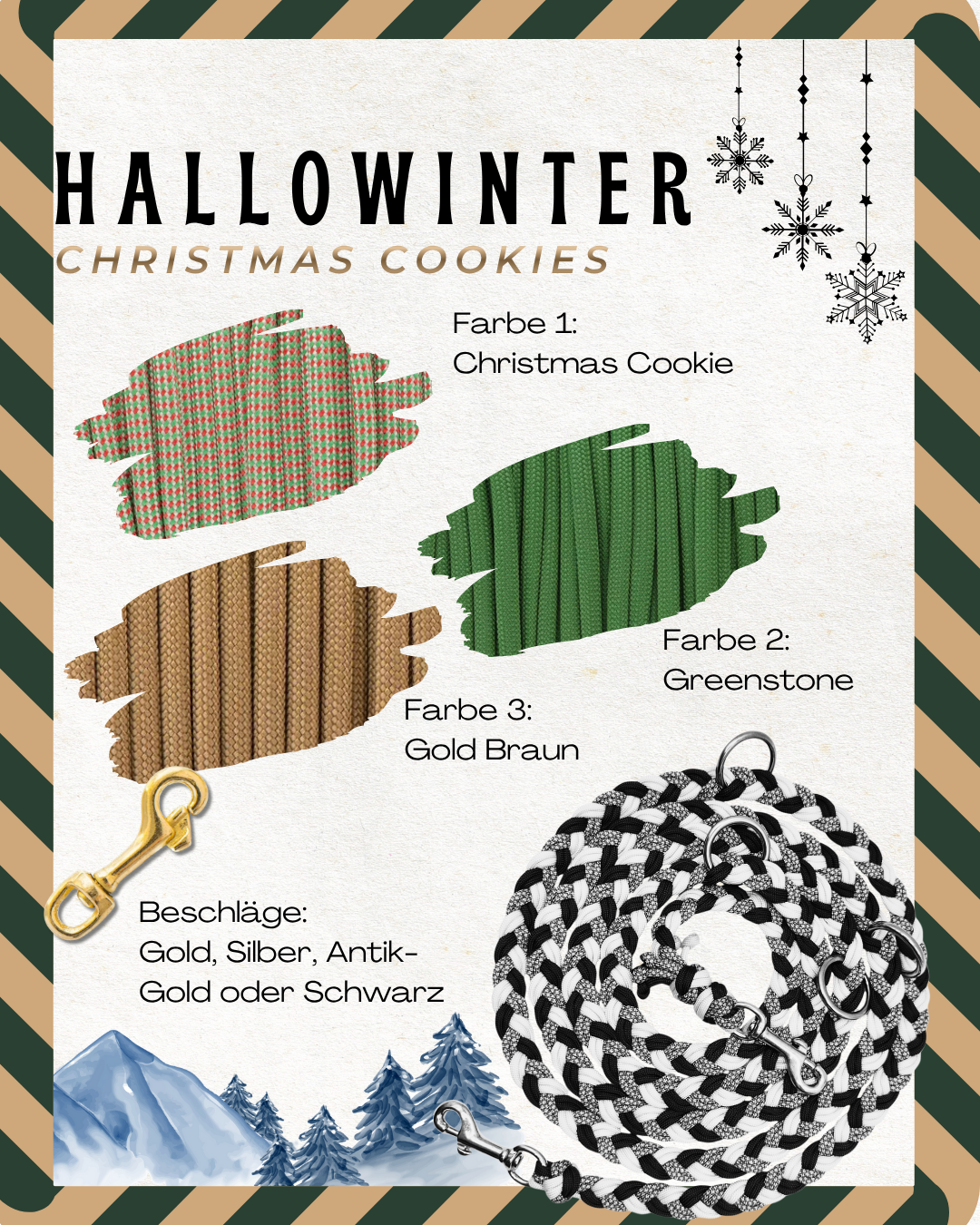 Hundeleine limitiert winteredition - Christmas Cookie in den Farben: grün, braun und rot. Weihnachtsgeschenk