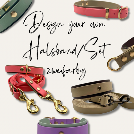 Hundehalsband aus BioThane in deiner Wunschfarbe und Wunschbreite. Such dir deine zwei lieblingsfarben aus und Designe dein eigenes Halsband über unseren Konfigurator