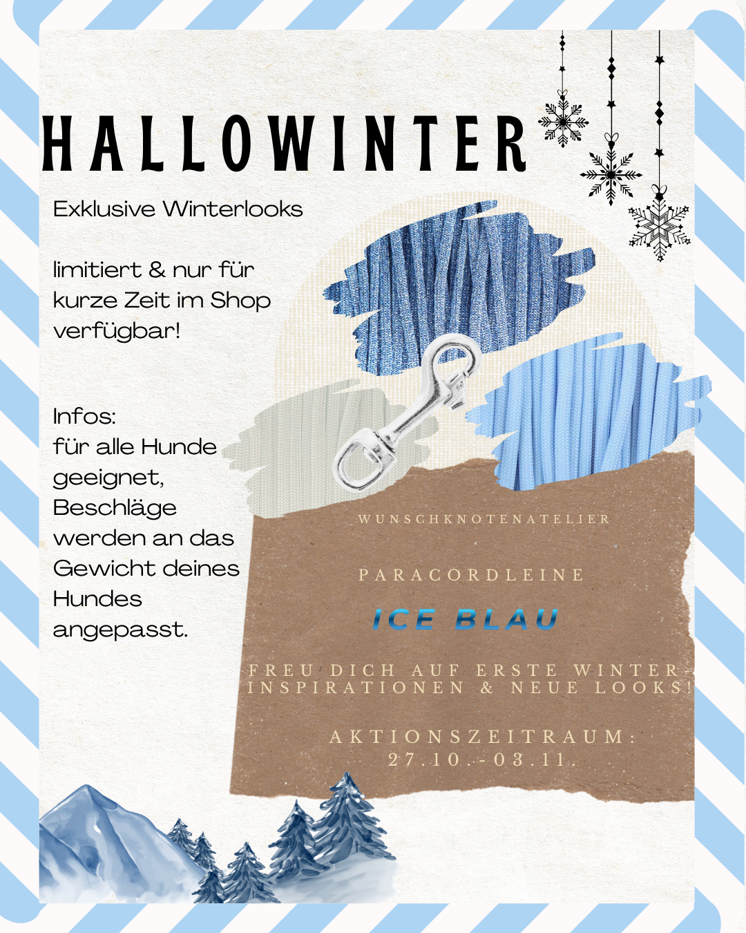 Hundeleine in ice blau mit glitzer Details. Winter Edition, limitierte Weihnachtsgeschenke für Hunde.