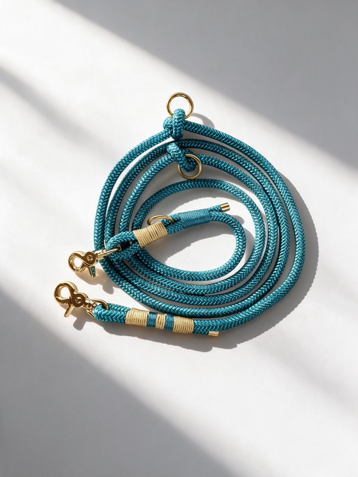 Hundeleine austauschen verschiedenen Breiten in der Farbe aqua mit goldenen details messing. Handgefertigt und individuell anpassbar. Titelbild