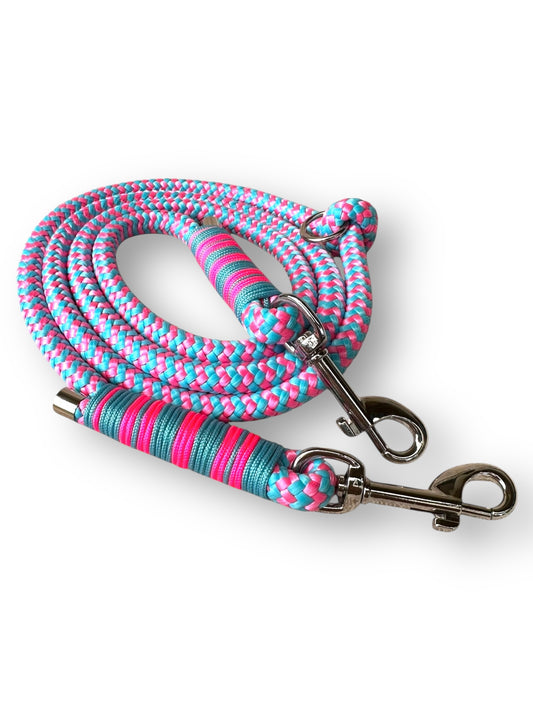 Hundeleine 10mm dick aus dem Tau baby shower in rosa und blau mit silbernen Details 