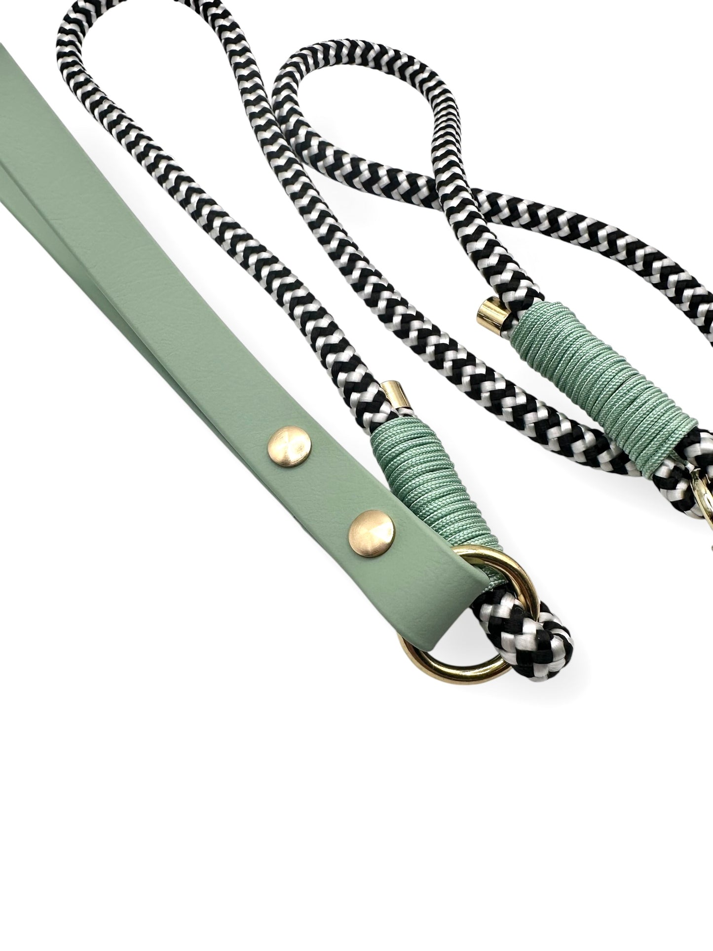 Hundeleine aus BioThane und Tauin foggy grün und schwarz und weiß shockwave